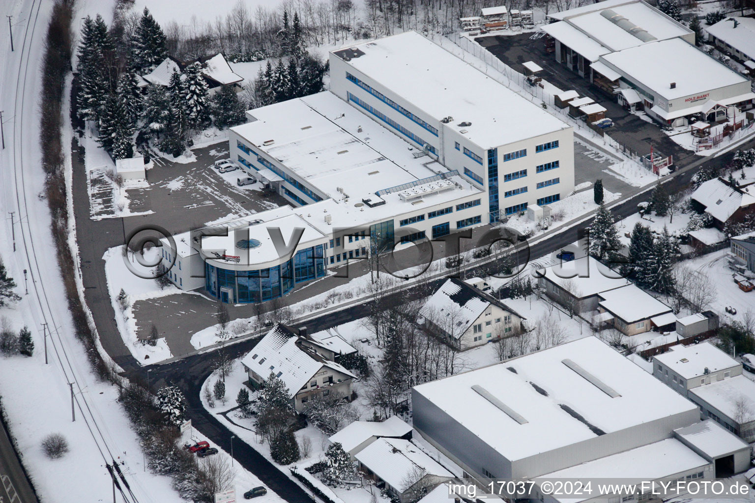 Ittersbach, industrial area in the district Im Stockmädle in Karlsbad in the state Baden-Wuerttemberg, Germany from the plane