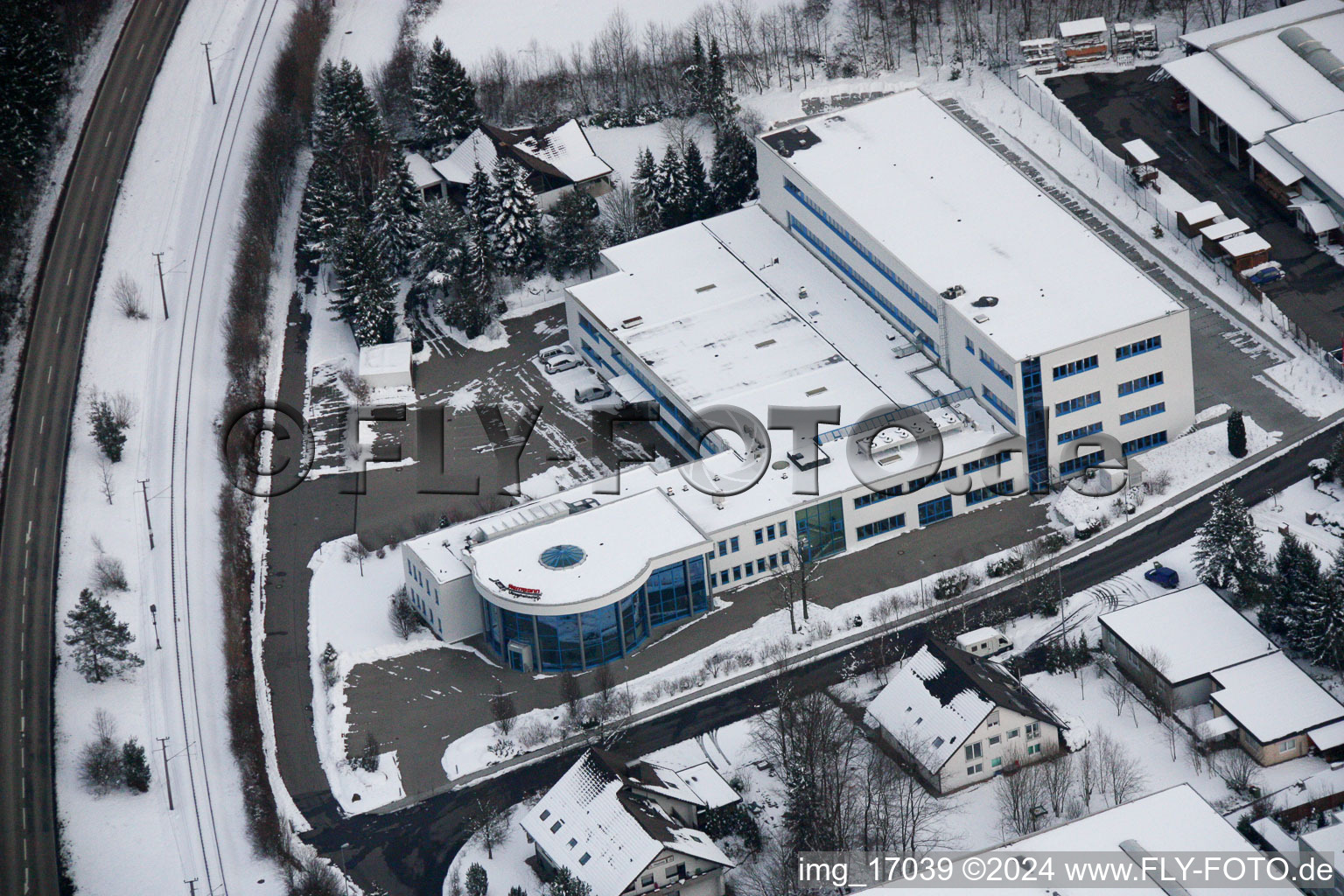 Ittersbach, industrial area in the district Im Stockmädle in Karlsbad in the state Baden-Wuerttemberg, Germany viewn from the air