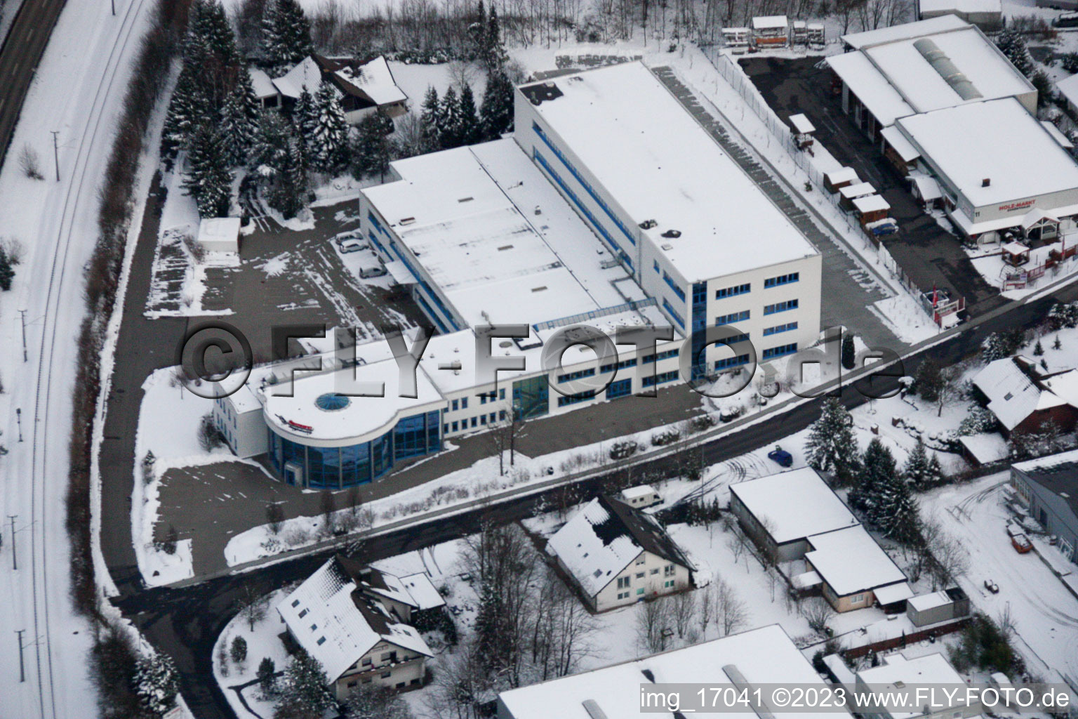 Drone image of Ittersbach, industrial area in the district Im Stockmädle in Karlsbad in the state Baden-Wuerttemberg, Germany