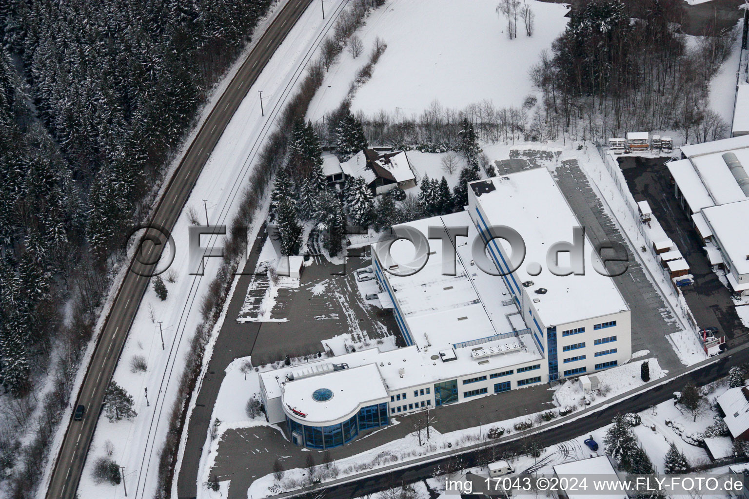 Ittersbach, industrial area in the district Im Stockmädle in Karlsbad in the state Baden-Wuerttemberg, Germany from a drone