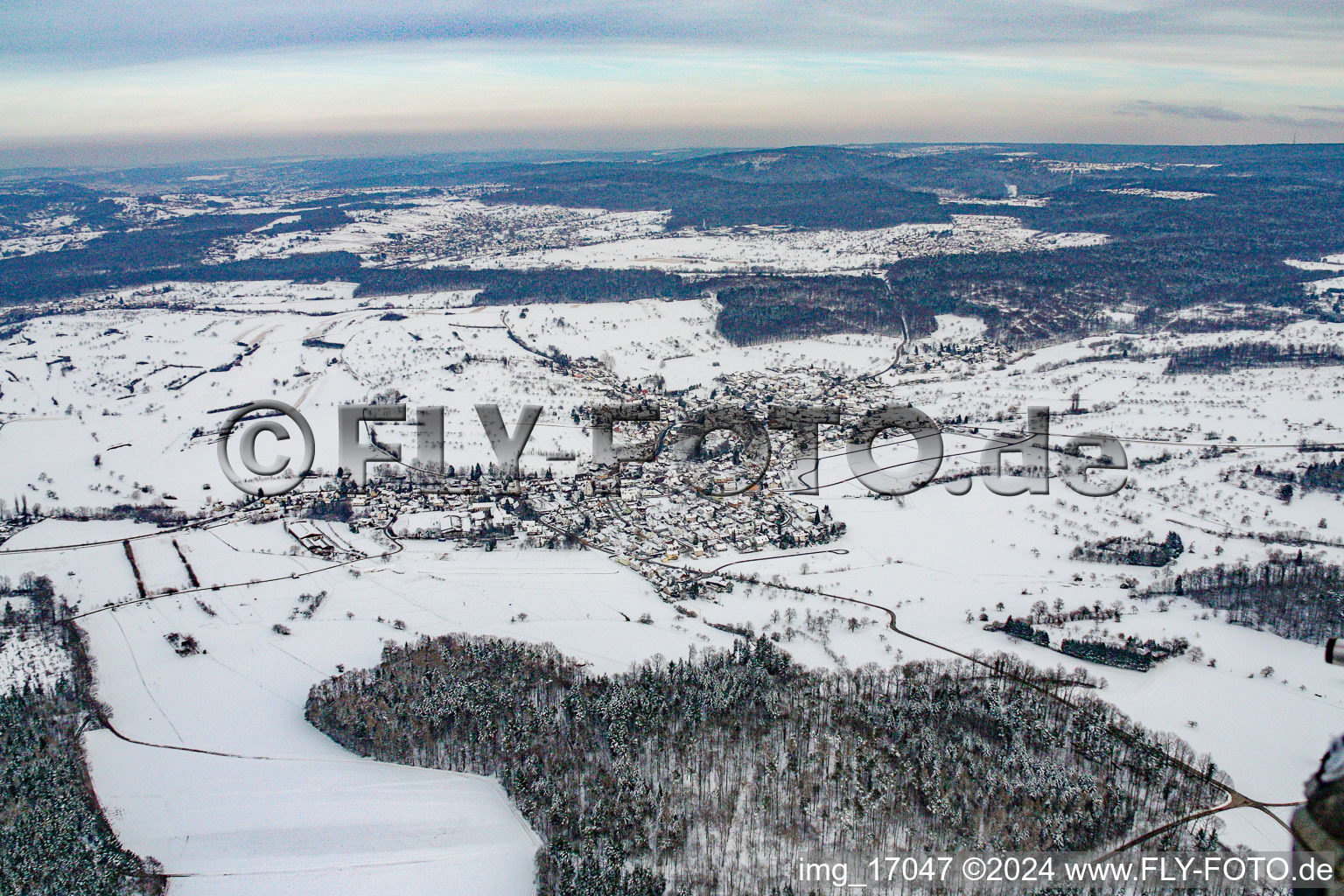 In the snow in the district Ottenhausen in Straubenhardt in the state Baden-Wuerttemberg, Germany