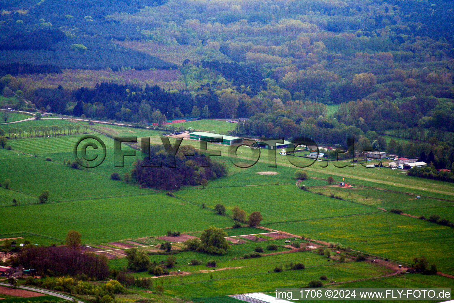 Aerial view of Airport in Schweighofen in the state Rhineland-Palatinate, Germany