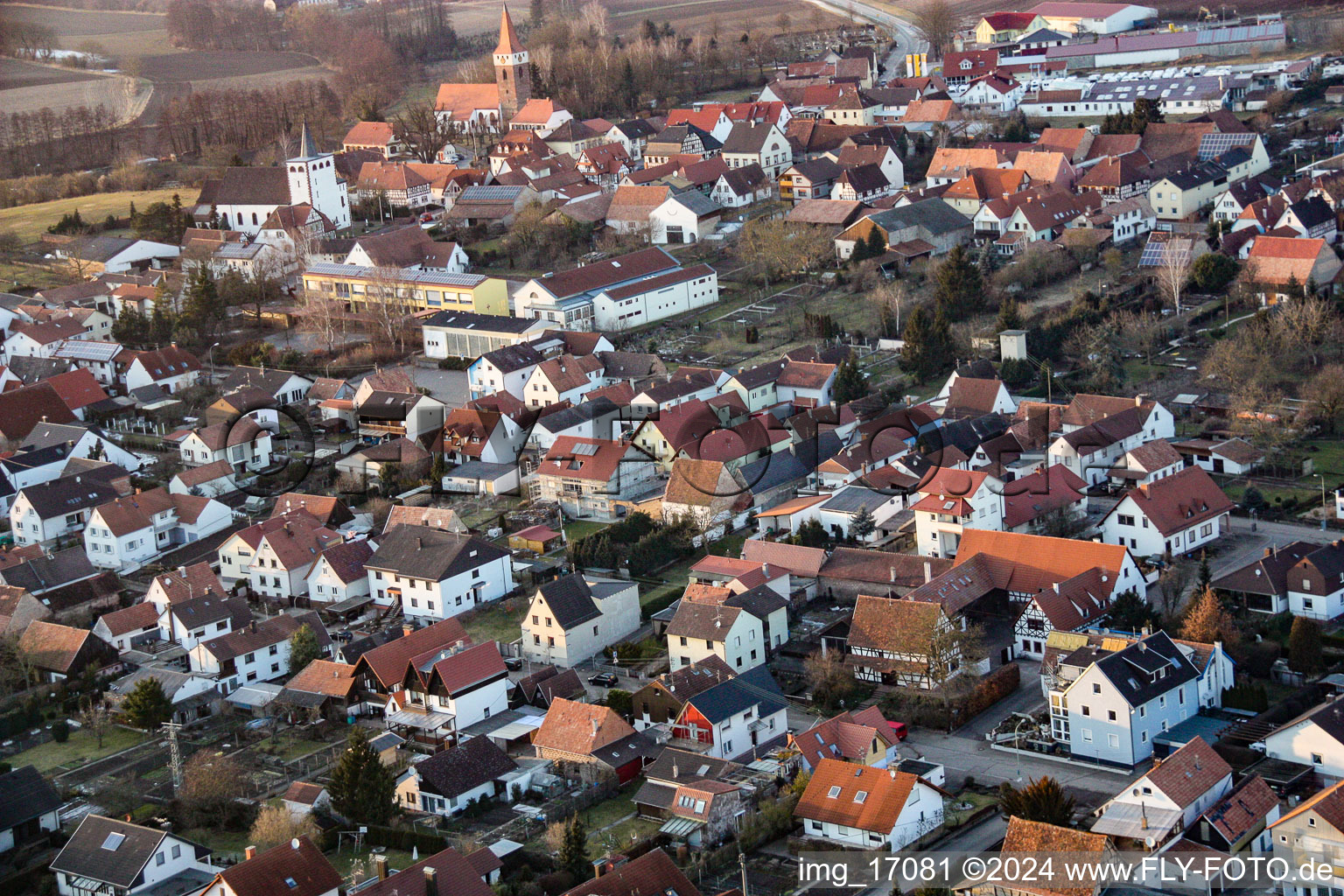 Aerial view of From the southeast in Minfeld in the state Rhineland-Palatinate, Germany