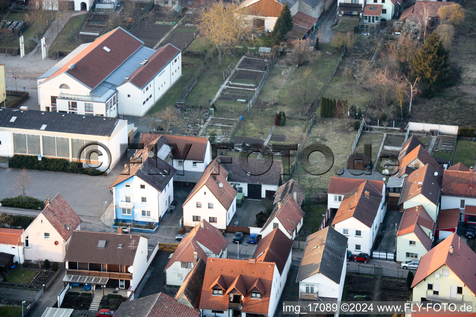 Fire brigade, sports hall in Minfeld in the state Rhineland-Palatinate, Germany out of the air