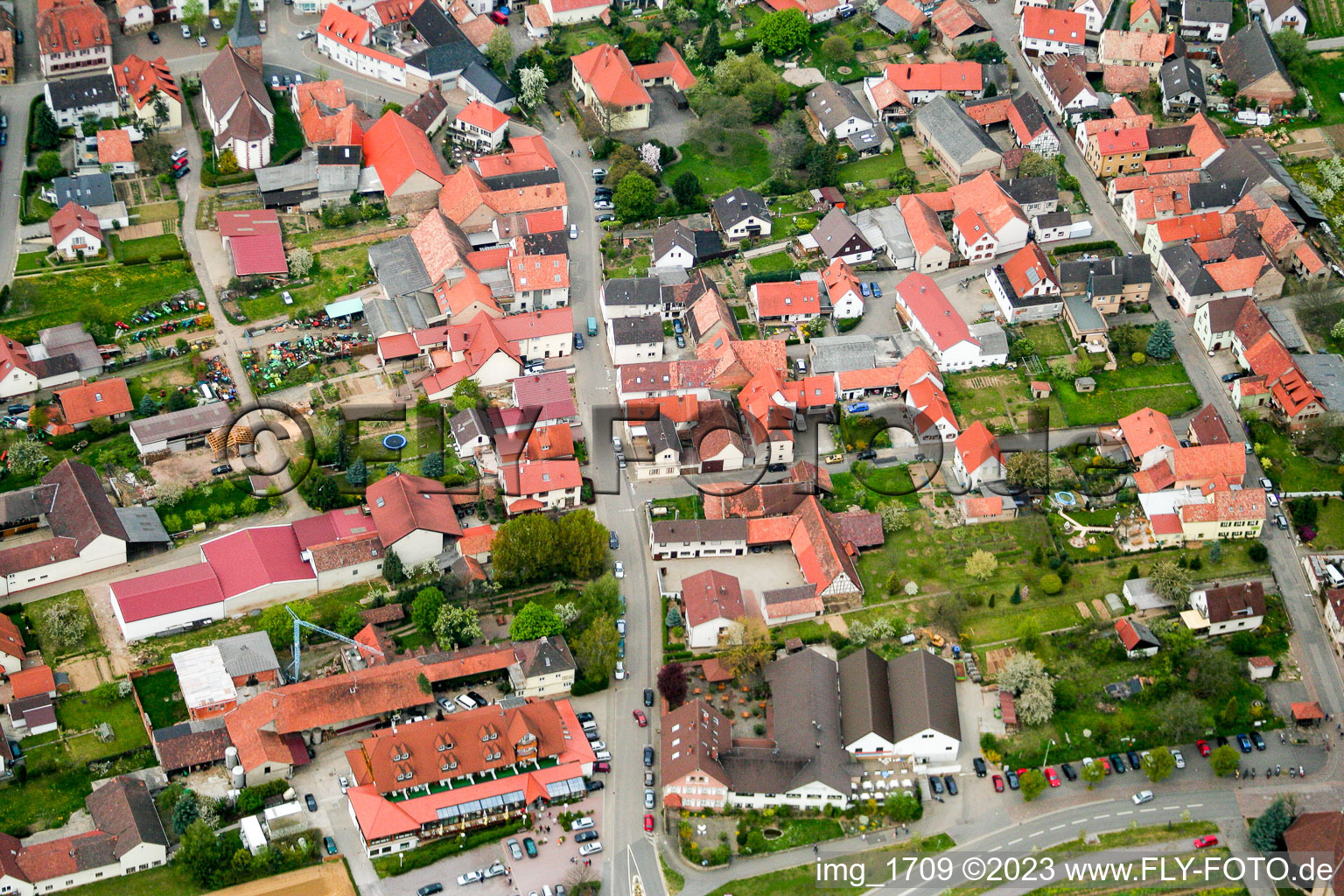 Aerial view of District Schweigen in Schweigen-Rechtenbach in the state Rhineland-Palatinate, Germany