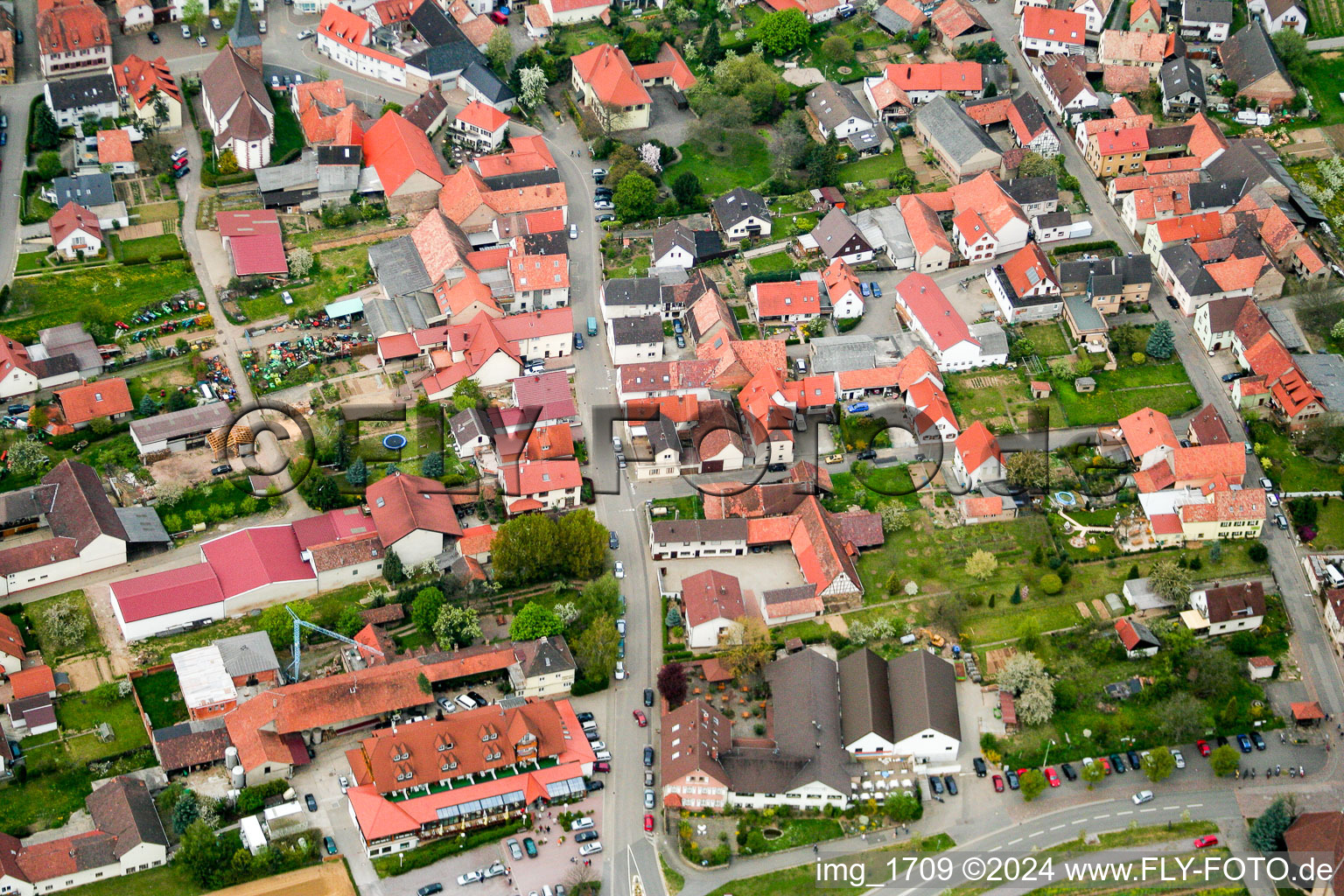 Oblique view of District Schweigen in Schweigen-Rechtenbach in the state Rhineland-Palatinate, Germany