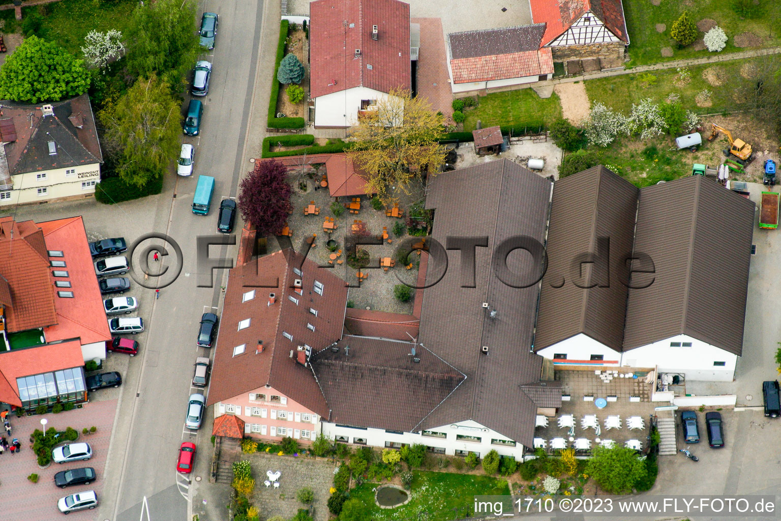 Aerial view of At the wine gate in the district Schweigen in Schweigen-Rechtenbach in the state Rhineland-Palatinate, Germany