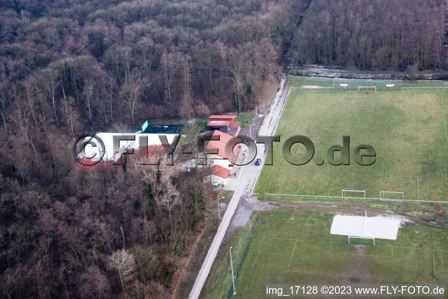 Aerial photograpy of Sports fields in Freckenfeld in the state Rhineland-Palatinate, Germany