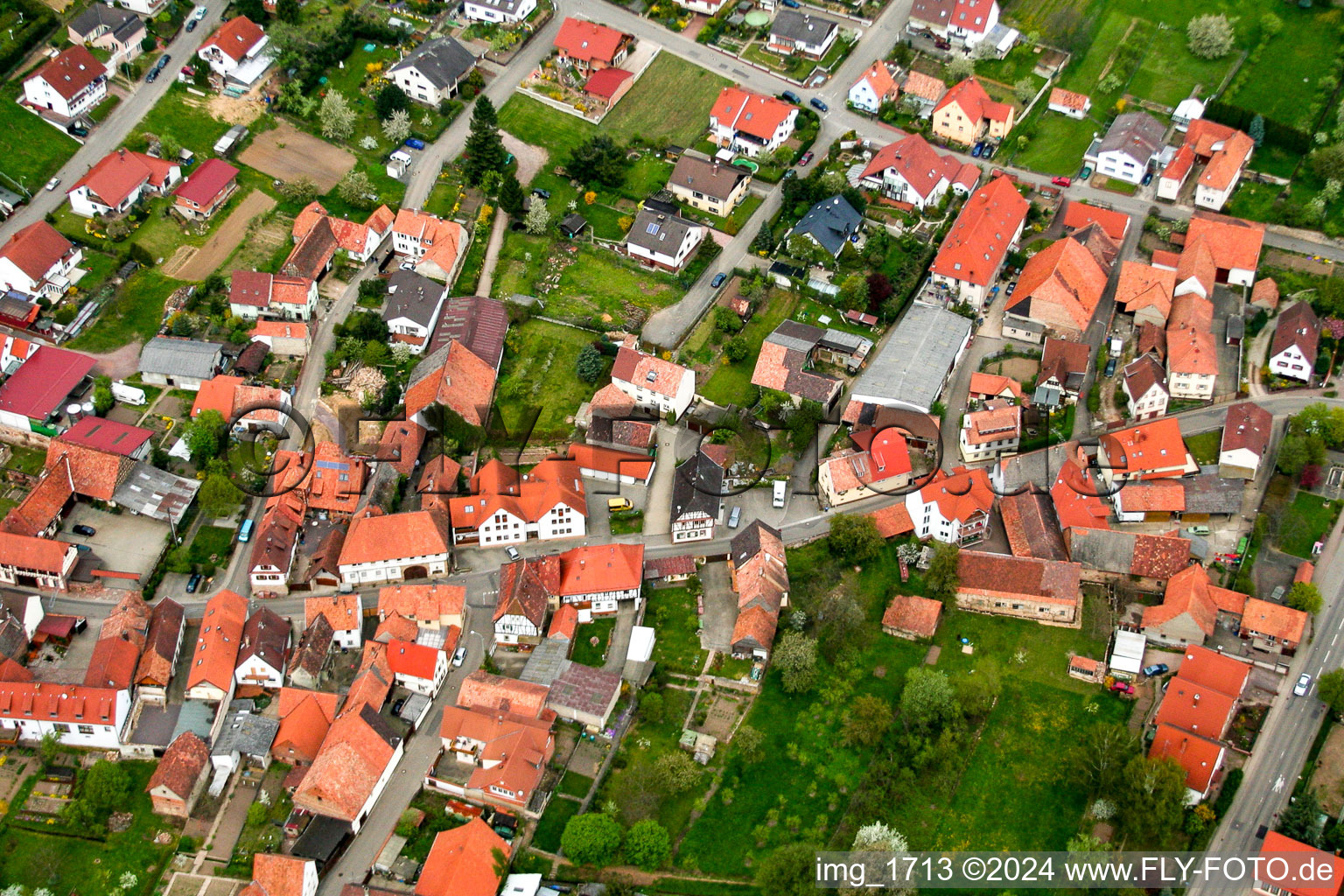 Bird's eye view of Oberotterbach in the state Rhineland-Palatinate, Germany