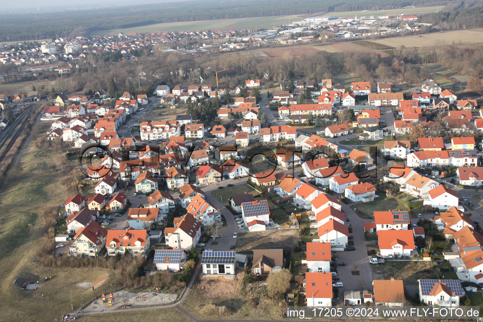 Residential area of the multi-family house settlement East in Bellheim in the state Rhineland-Palatinate