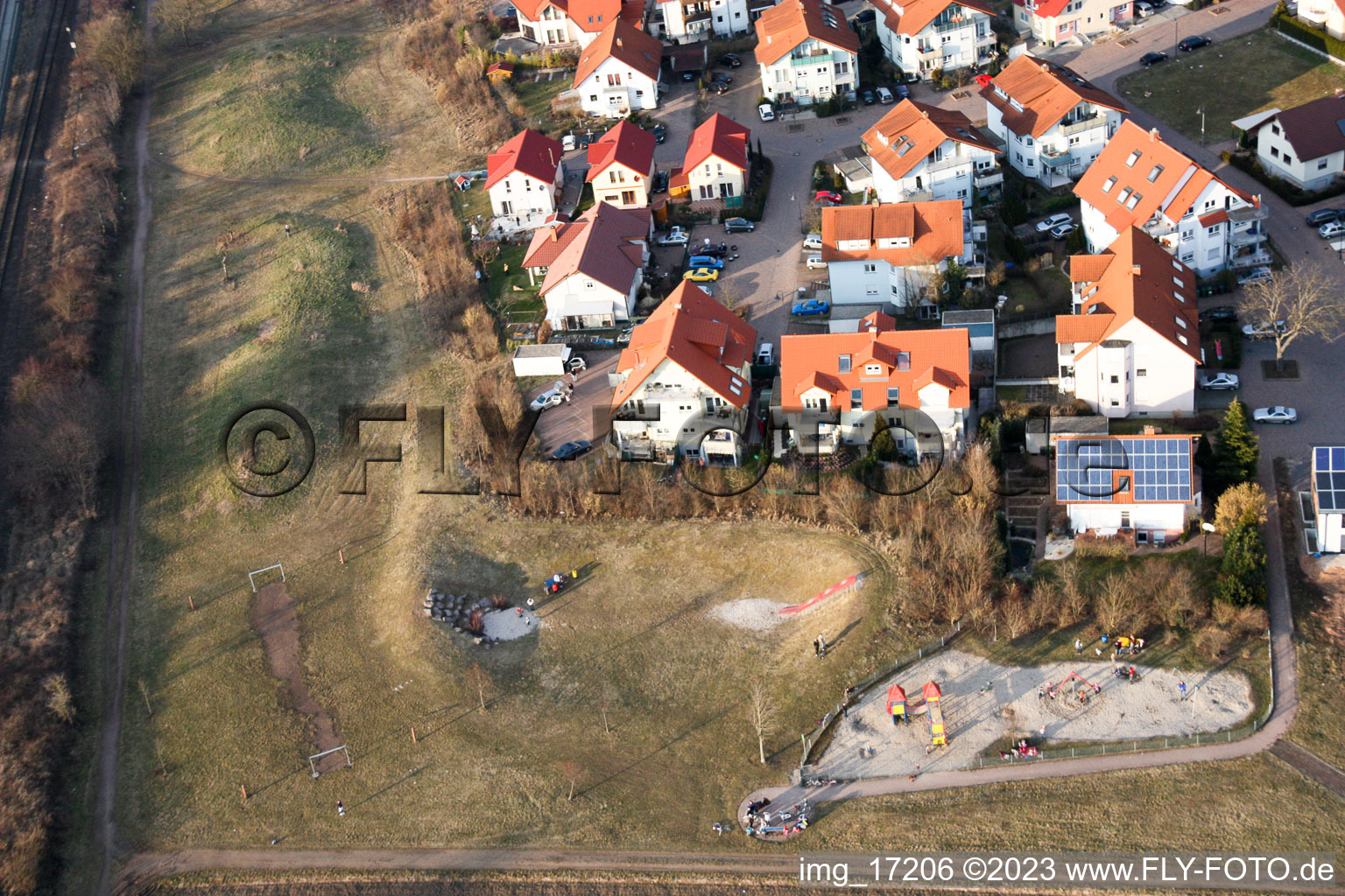 New development area O in Bellheim in the state Rhineland-Palatinate, Germany from above