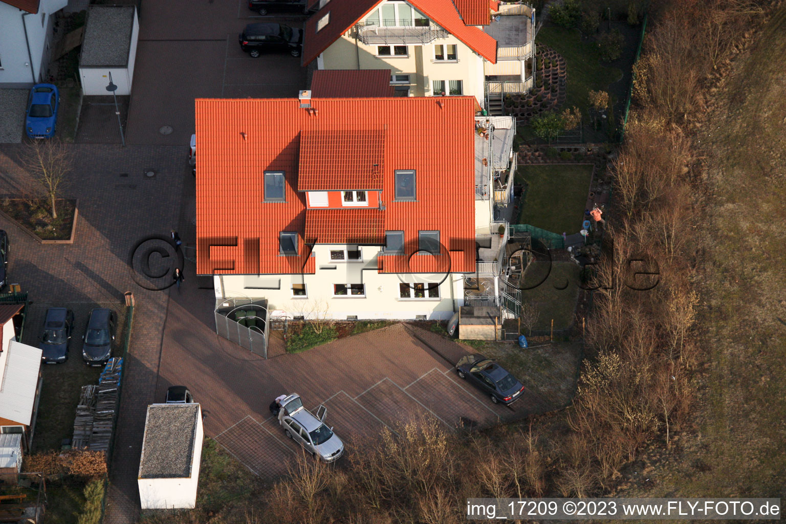 New development area O in Bellheim in the state Rhineland-Palatinate, Germany from the plane