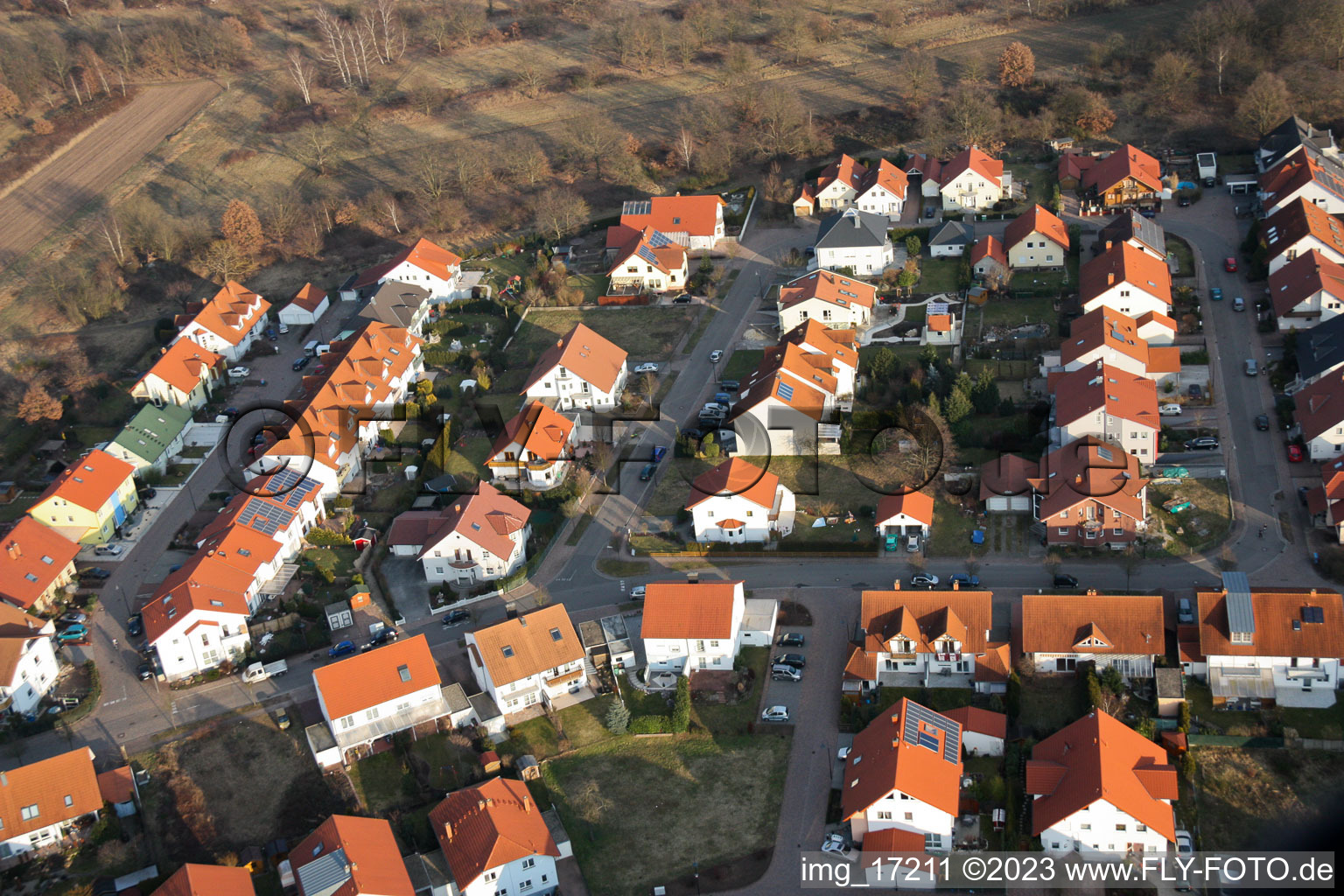 Bird's eye view of New development area O in Bellheim in the state Rhineland-Palatinate, Germany