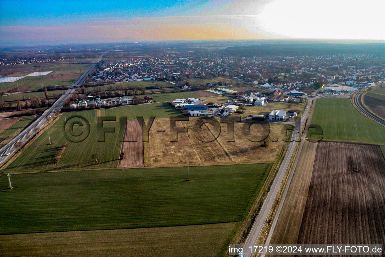 Oblique view of Rülzheim in the state Rhineland-Palatinate, Germany