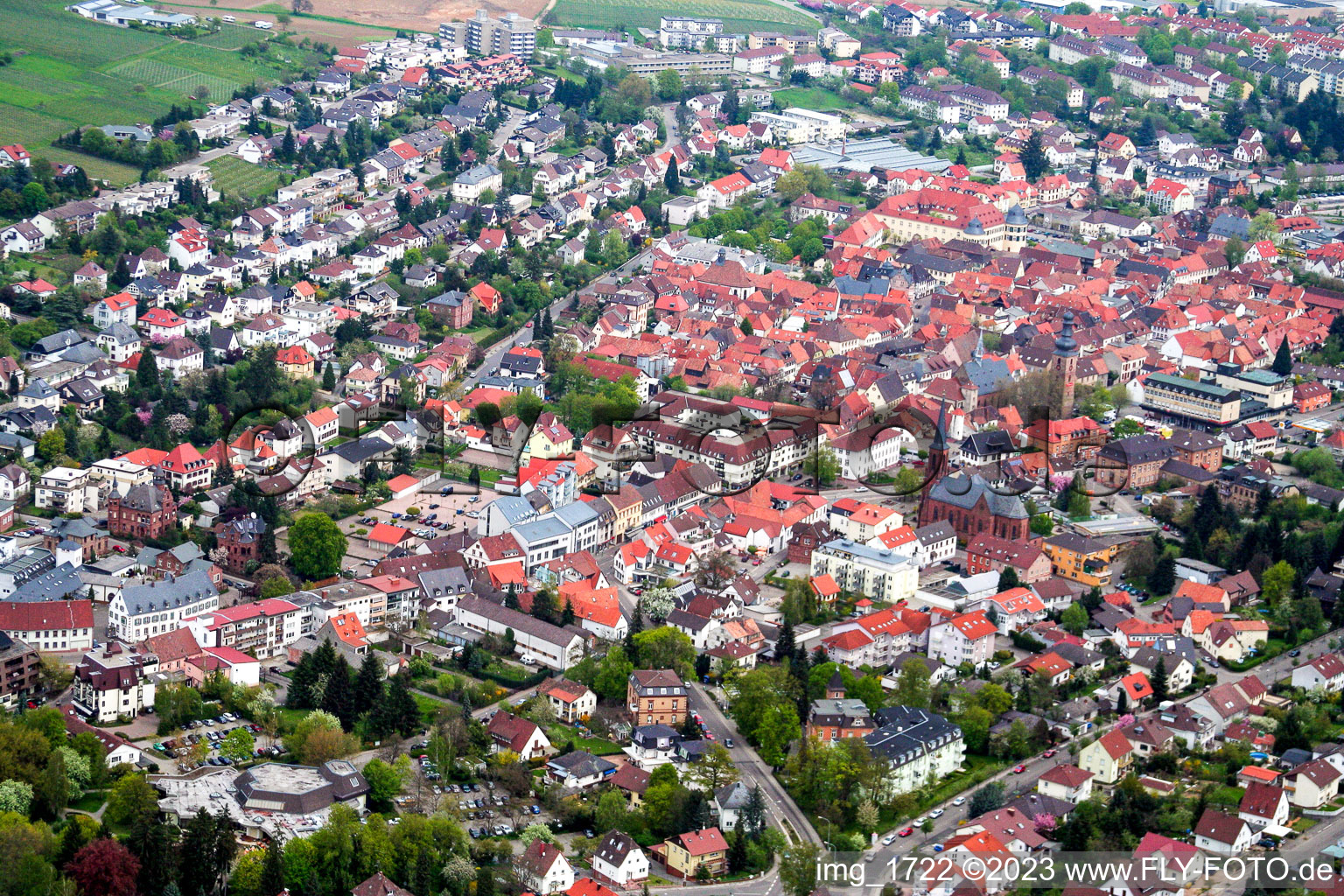 Bird's eye view of Bad Bergzabern in the state Rhineland-Palatinate, Germany