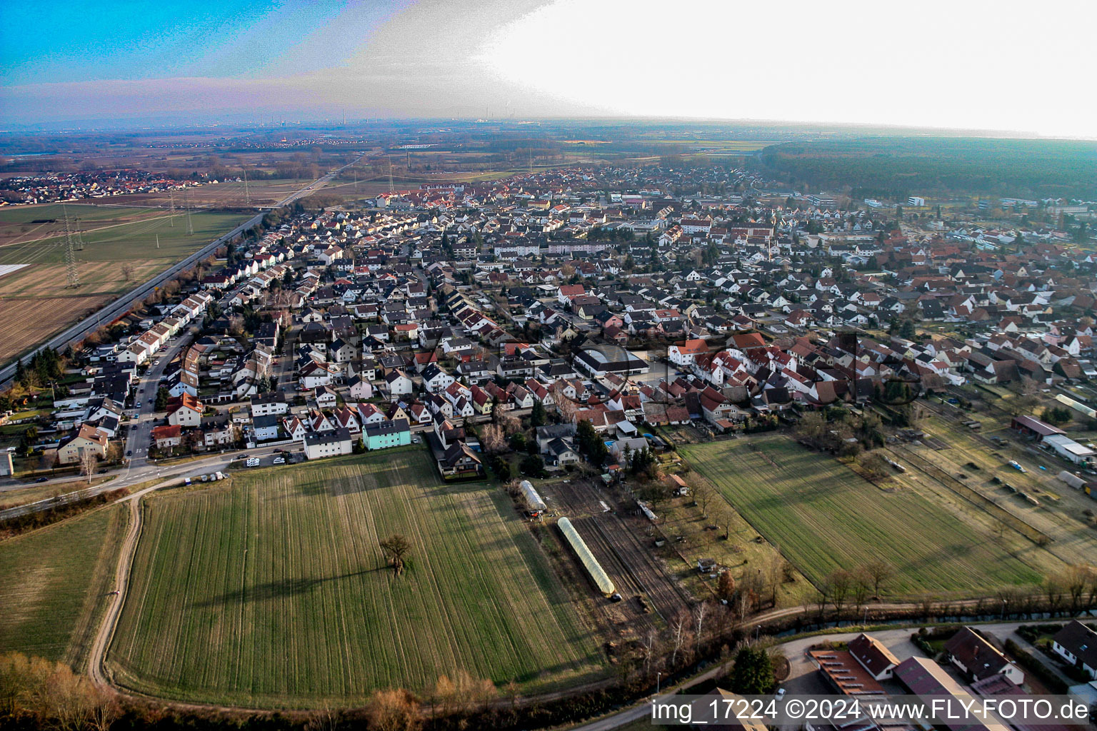 Rülzheim in the state Rhineland-Palatinate, Germany from the plane