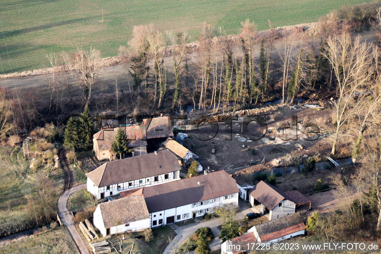 Aerial view of Aussiedlerhof in Hördt in the state Rhineland-Palatinate, Germany