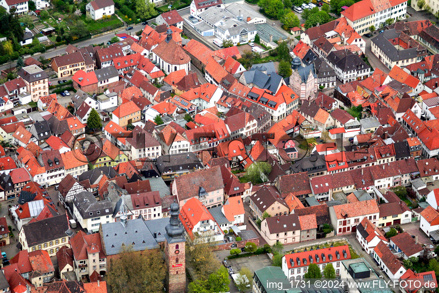 Aerial view of Koenigstr in Bad Bergzabern in the state Rhineland-Palatinate, Germany