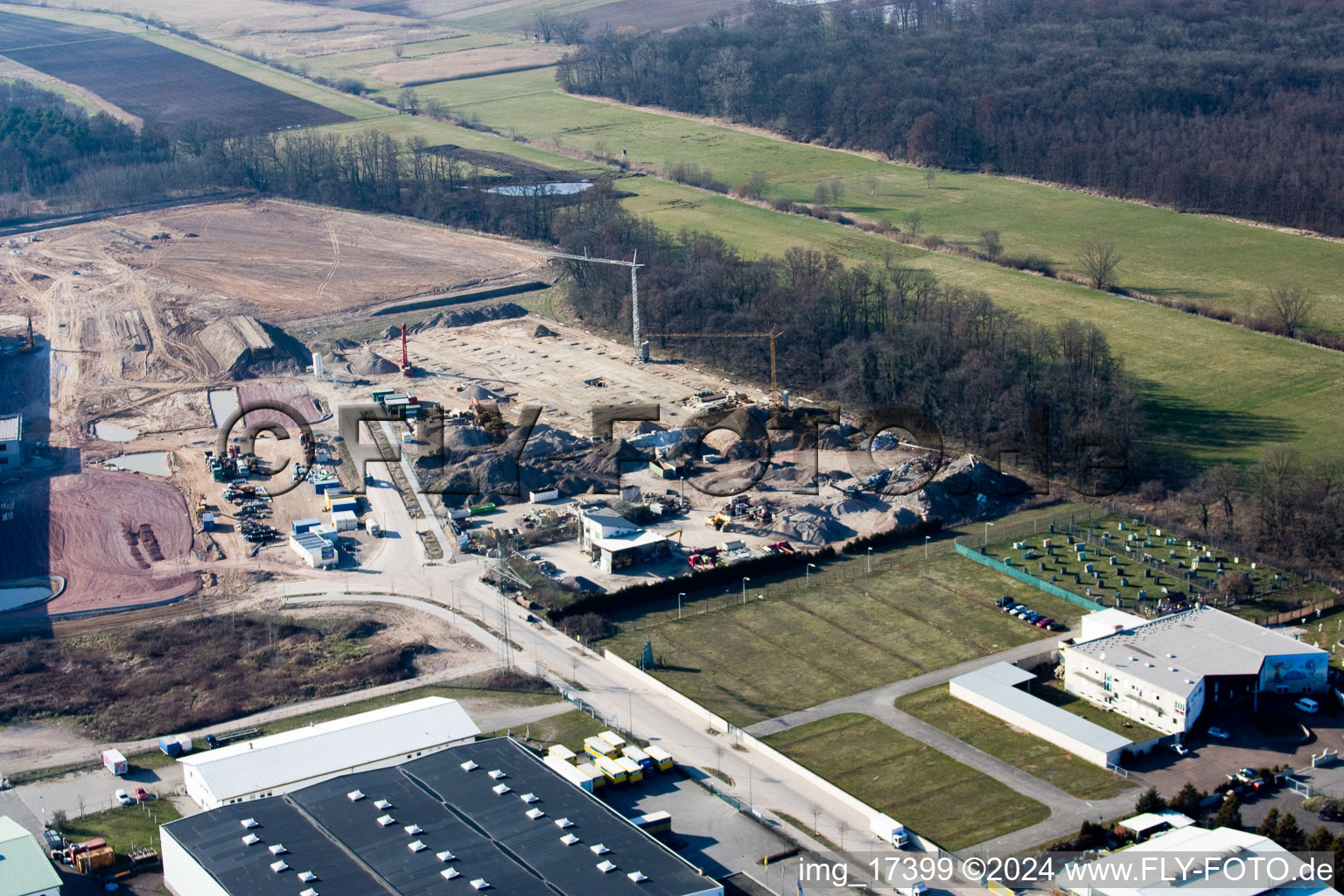 Horst fabric area in the district Minderslachen in Kandel in the state Rhineland-Palatinate, Germany from above