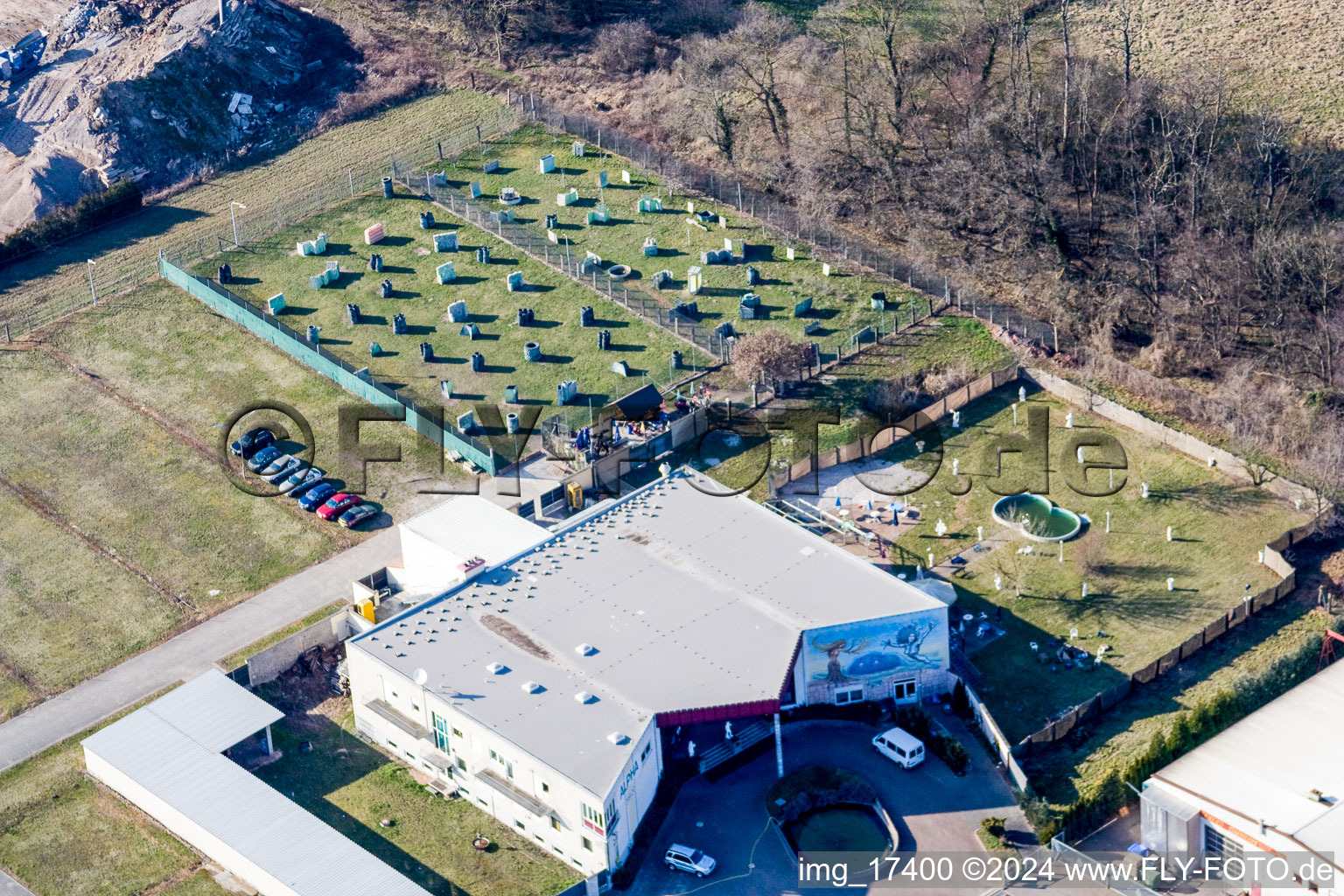 Sports facility grounds of the Arena stadium Paintball Area Kandel AKRA GmbH in the district Gewerbegebiet Horst in Kandel in the state Rhineland-Palatinate, Germany