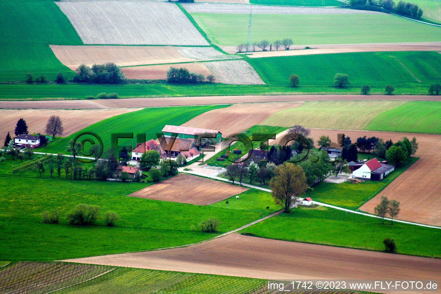 Aerial view of District Deutschhof in Kapellen-Drusweiler in the state Rhineland-Palatinate, Germany