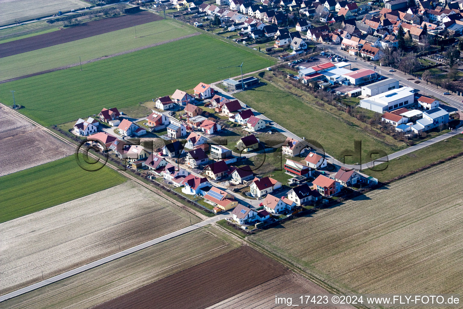 Steinweiler in the state Rhineland-Palatinate, Germany seen from a drone