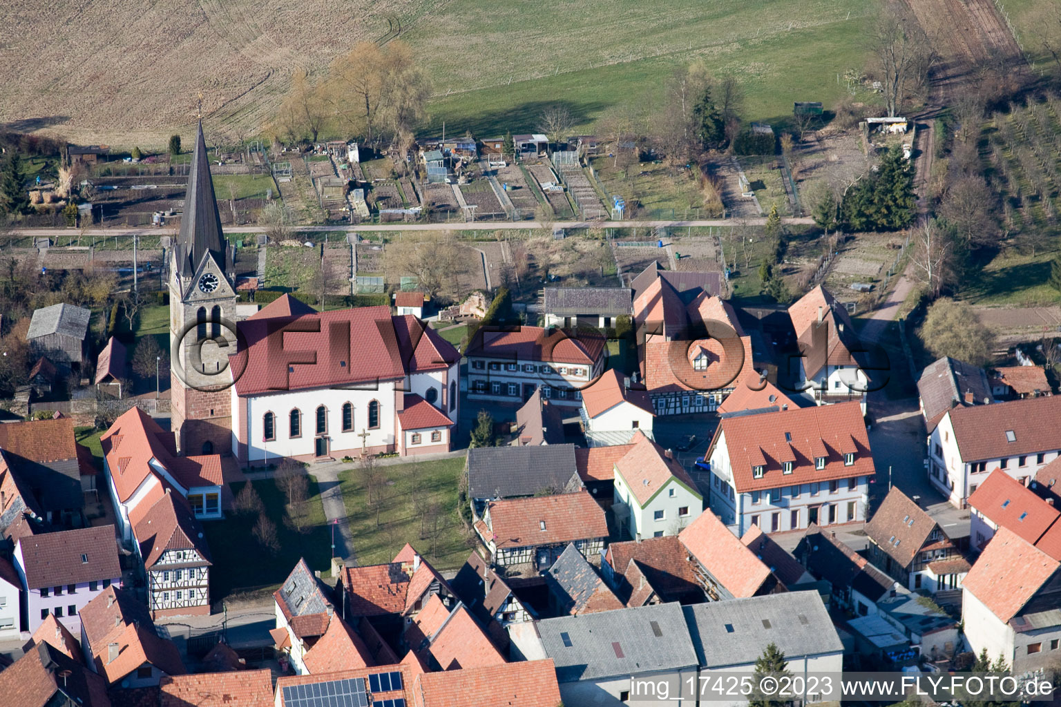 Aerial view of Steinweiler in the state Rhineland-Palatinate, Germany