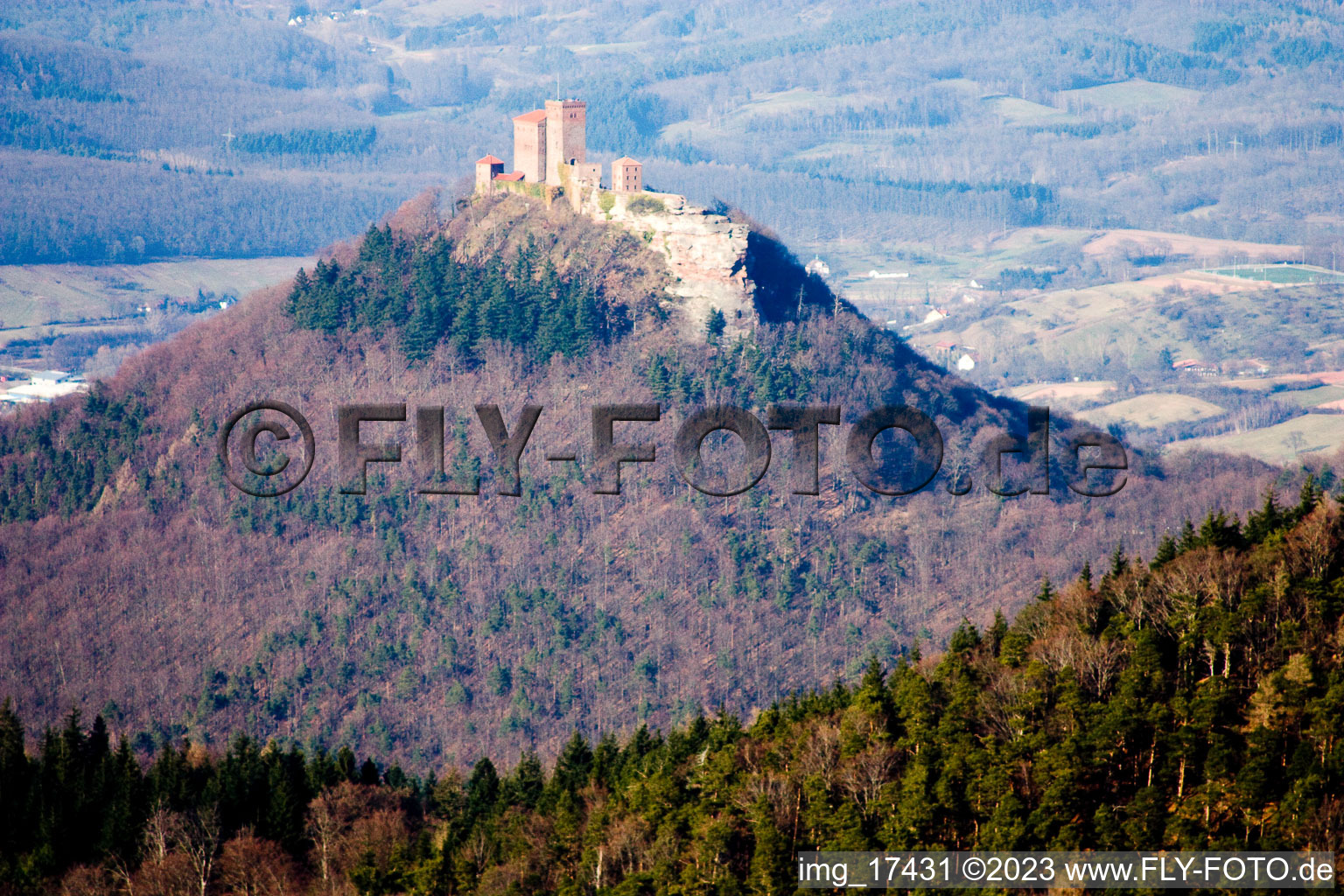 Trifels Castle from the southwest in Annweiler am Trifels in the state Rhineland-Palatinate, Germany