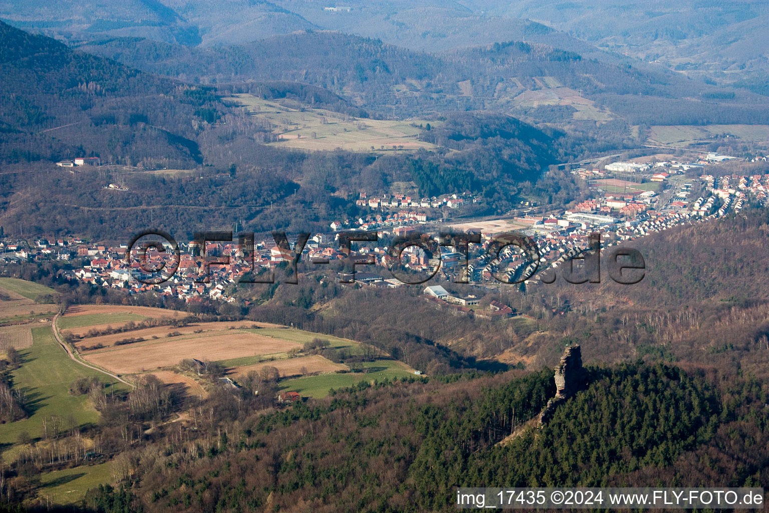 Annweiler am Trifels in the state Rhineland-Palatinate, Germany from the drone perspective