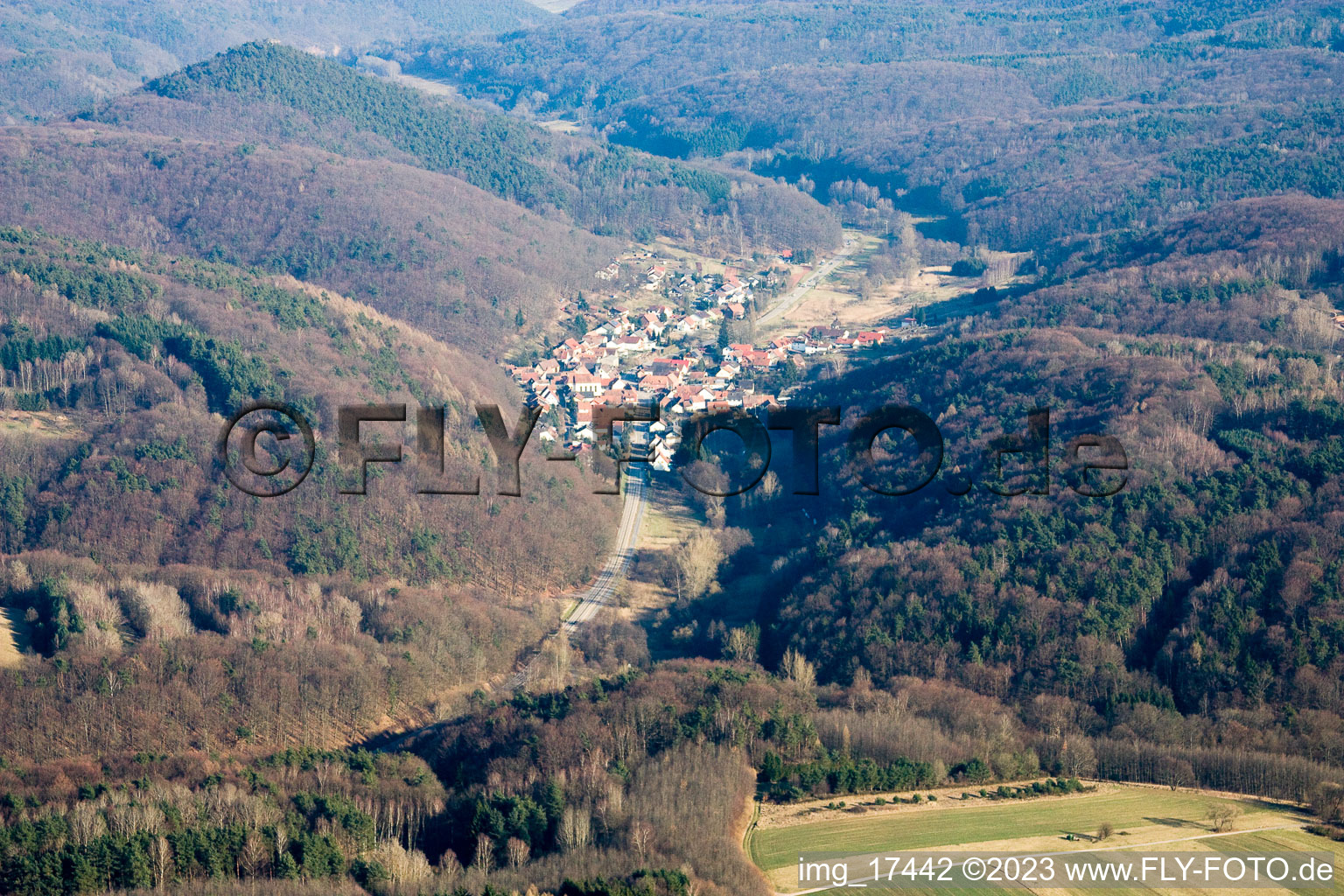 Waldrohrbach in the state Rhineland-Palatinate, Germany seen from above