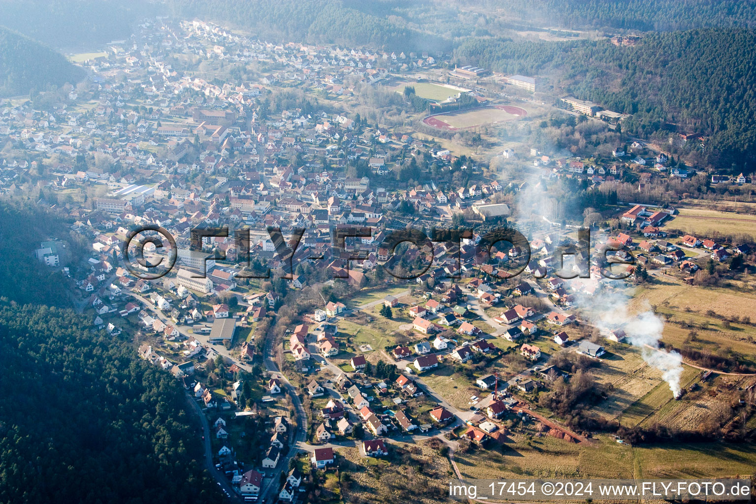 Aerial view of Village view in Hauenstein in the state Rhineland-Palatinate