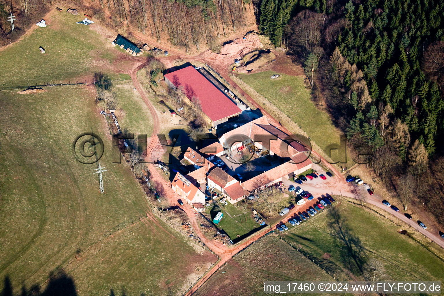 Aerial view of Bärenbrunnerhof in Busenberg in the state Rhineland-Palatinate, Germany