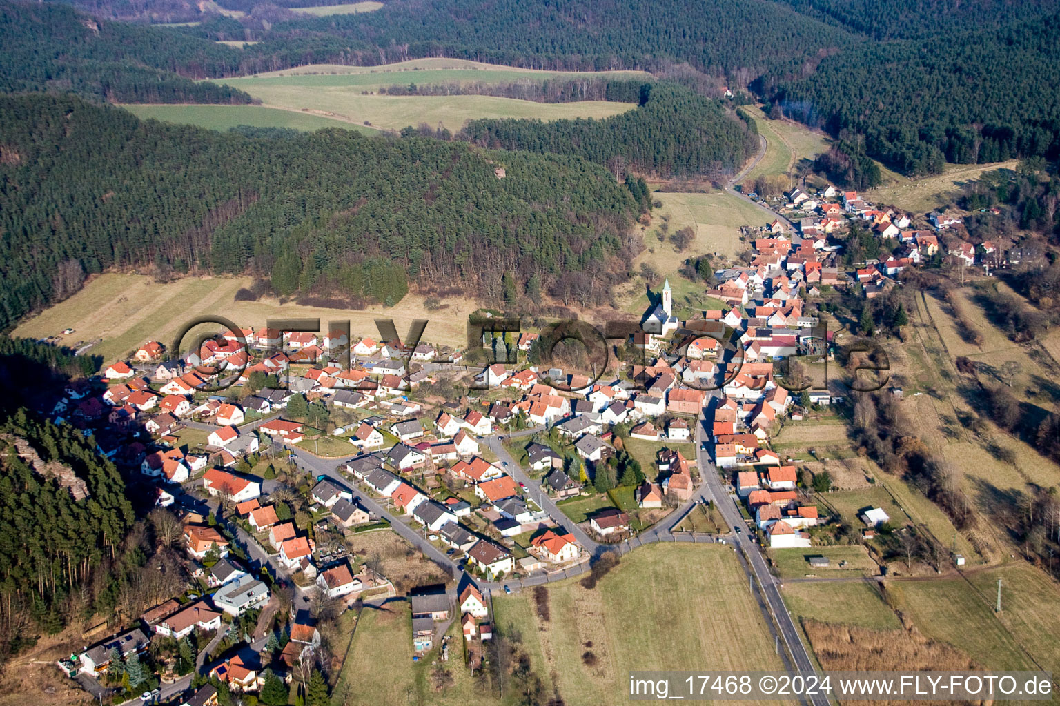 Oblique view of Schindhard in the state Rhineland-Palatinate, Germany