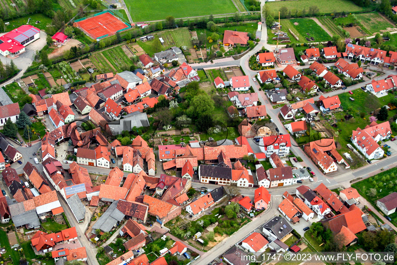 District Drusweiler in Kapellen-Drusweiler in the state Rhineland-Palatinate, Germany viewn from the air