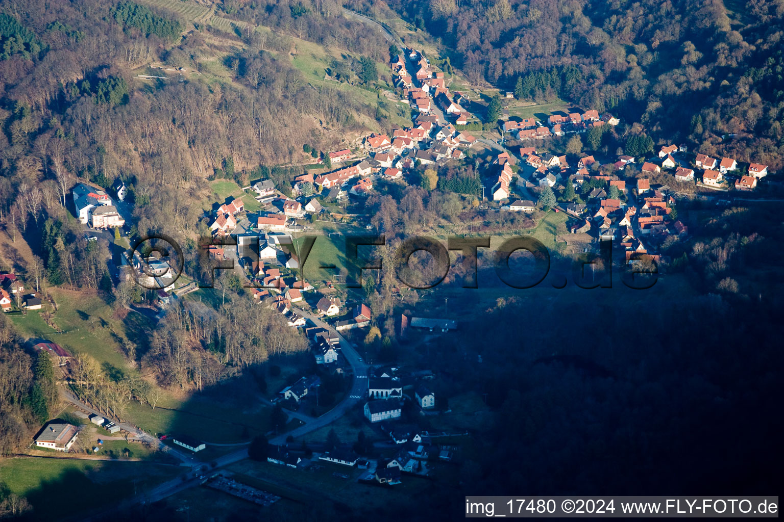 Weiler in the state Bas-Rhin, France from above