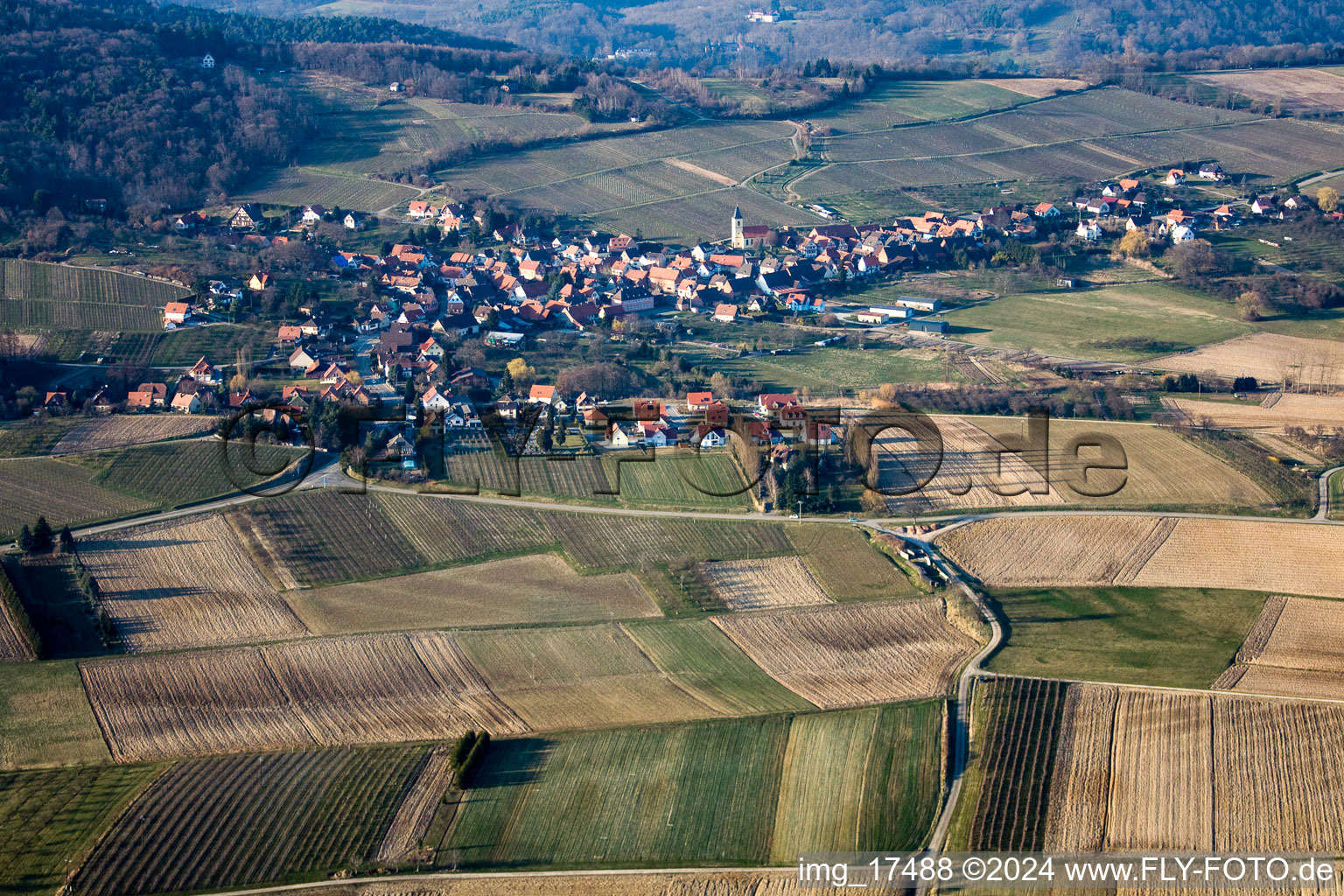 Steinseltz in the state Bas-Rhin, France from the drone perspective