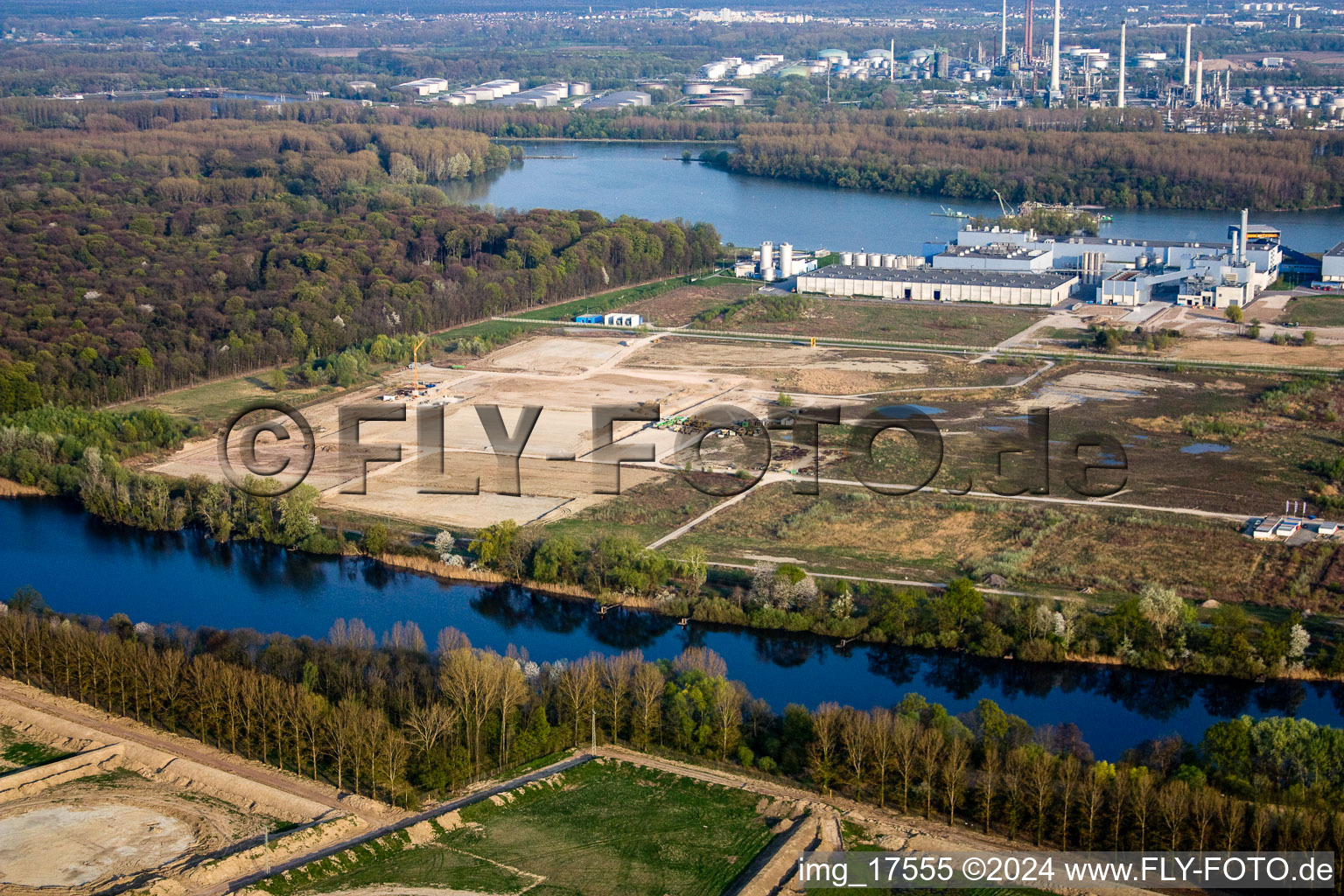 Oberwald industrial area in Wörth am Rhein in the state Rhineland-Palatinate, Germany out of the air