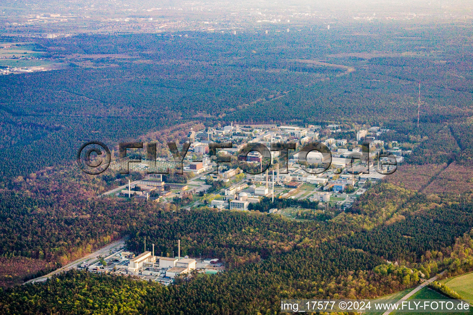 Aerial view of Karlsruhe Research Center (KIT) in the district Leopoldshafen in Eggenstein-Leopoldshafen in the state Baden-Wuerttemberg, Germany