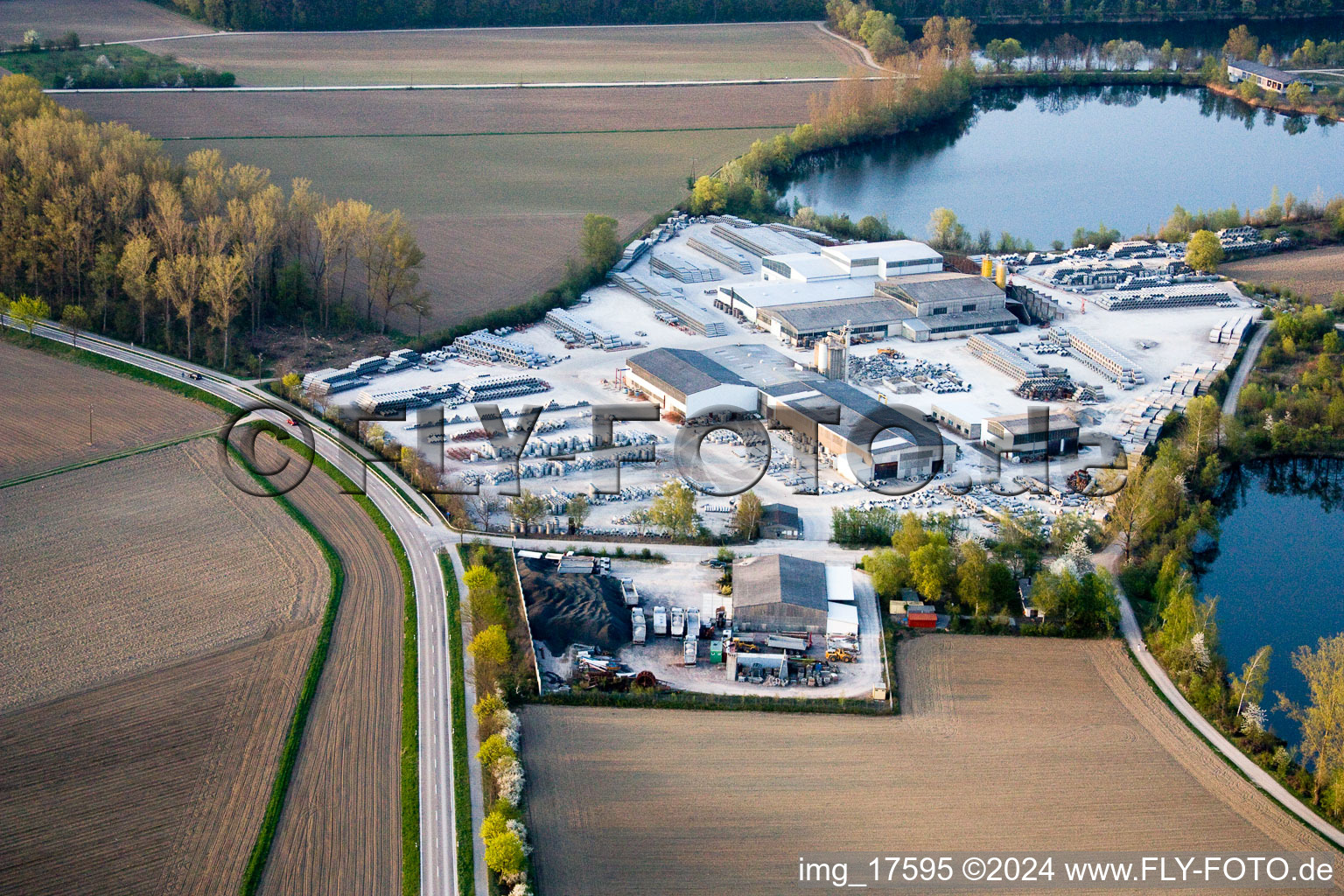 Aerial view of Quarry lake in Leimersheim in the state Rhineland-Palatinate, Germany