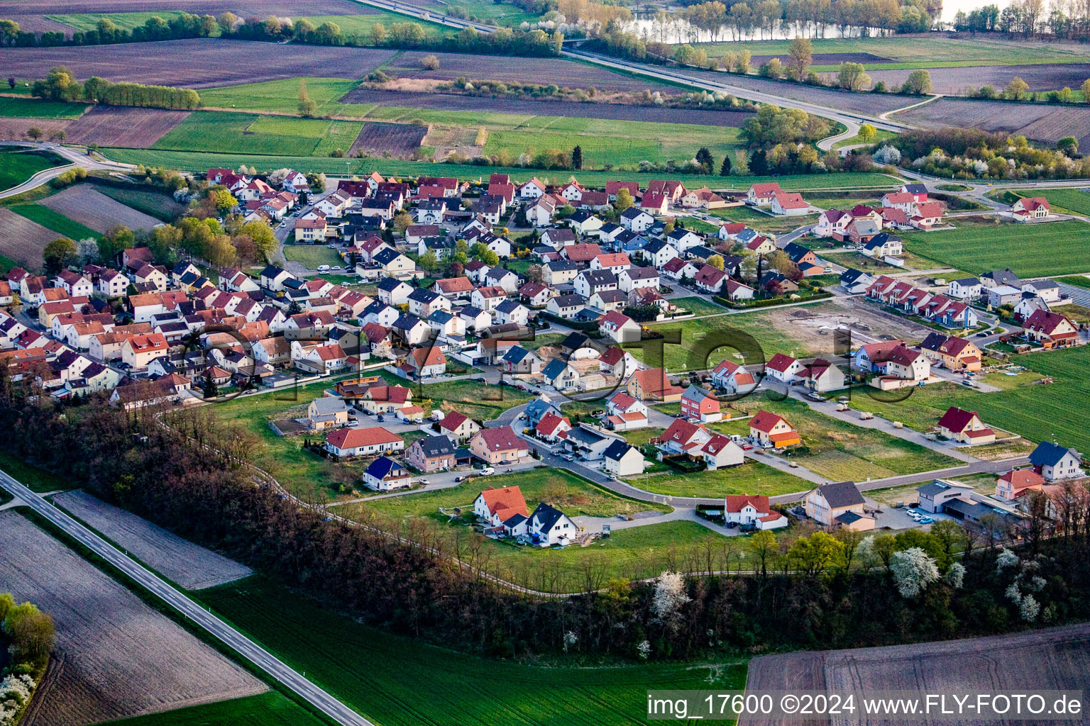 Aerial view of Village view in the district Hardtwald in Neupotz in the state Rhineland-Palatinate, Germany