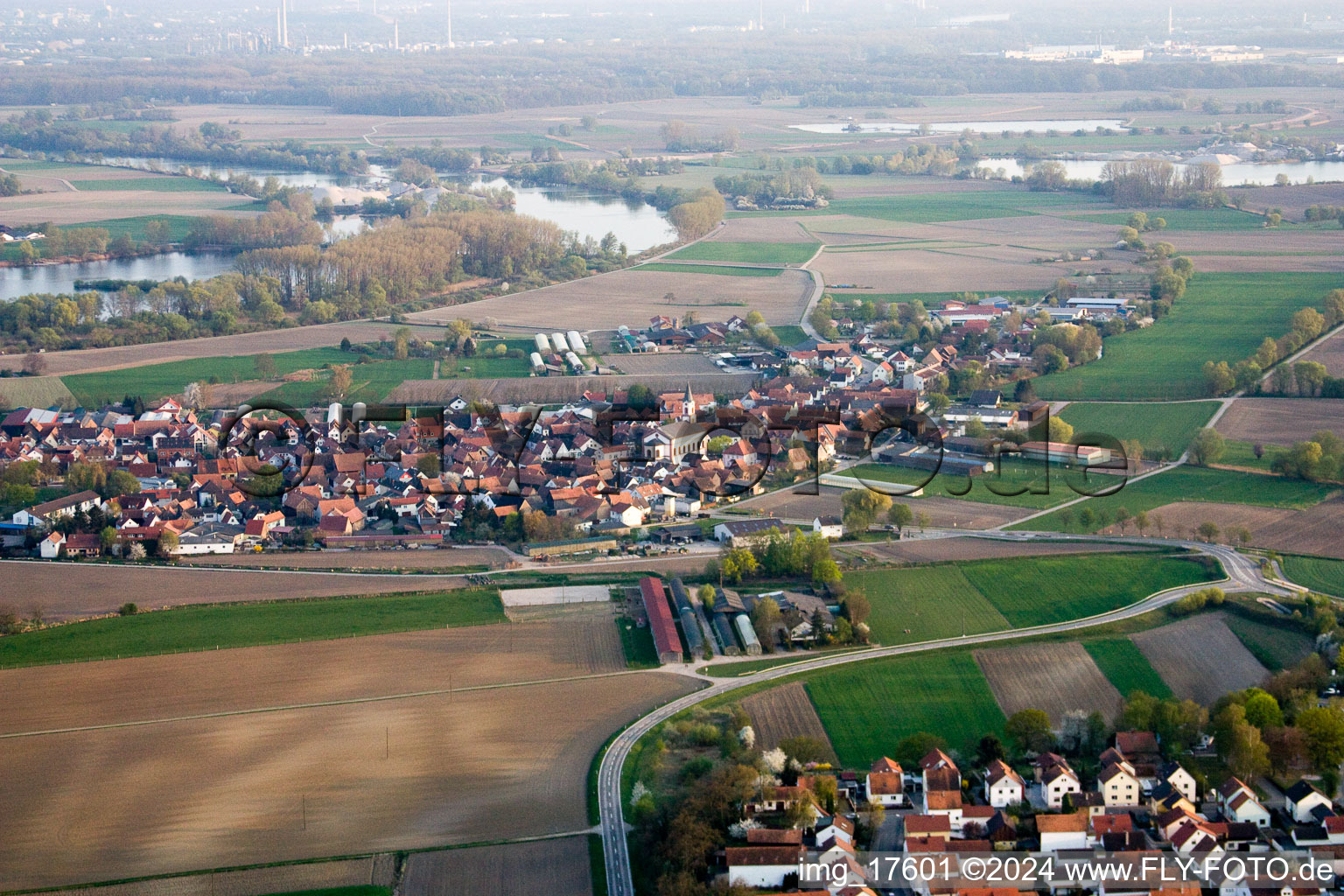 Neupotz in the state Rhineland-Palatinate, Germany seen from a drone