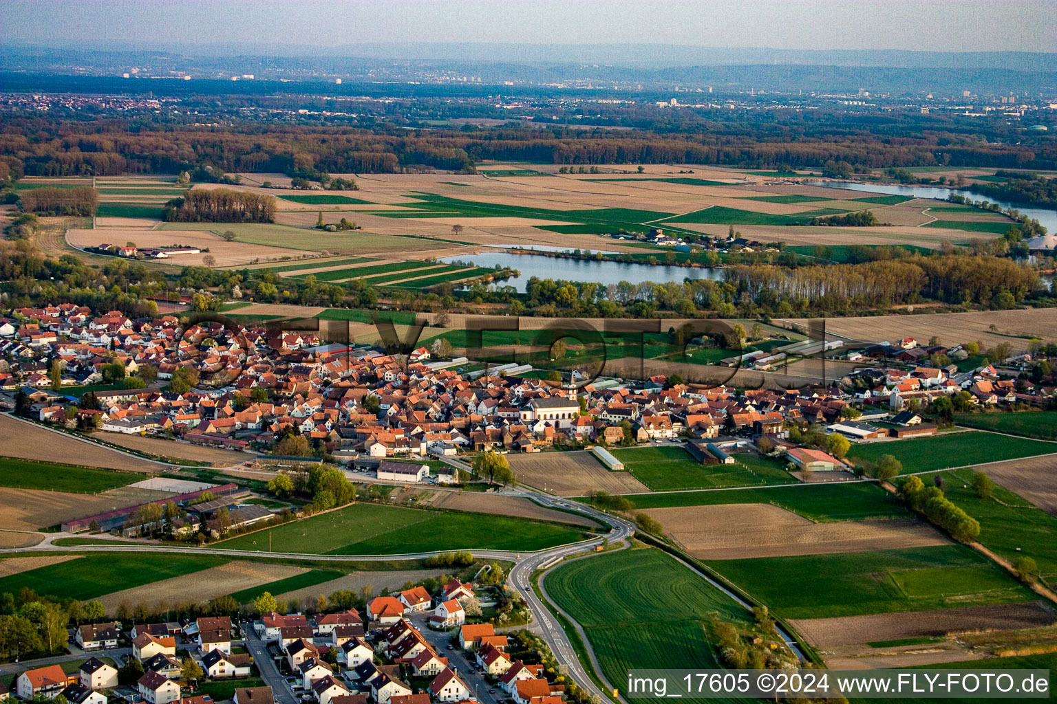 Oblique view of Neupotz in the state Rhineland-Palatinate, Germany