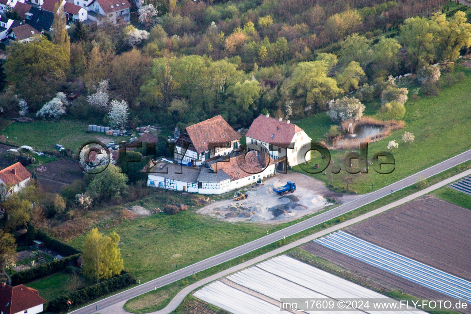 Aerial view of Rheinzabern in the state Rhineland-Palatinate, Germany