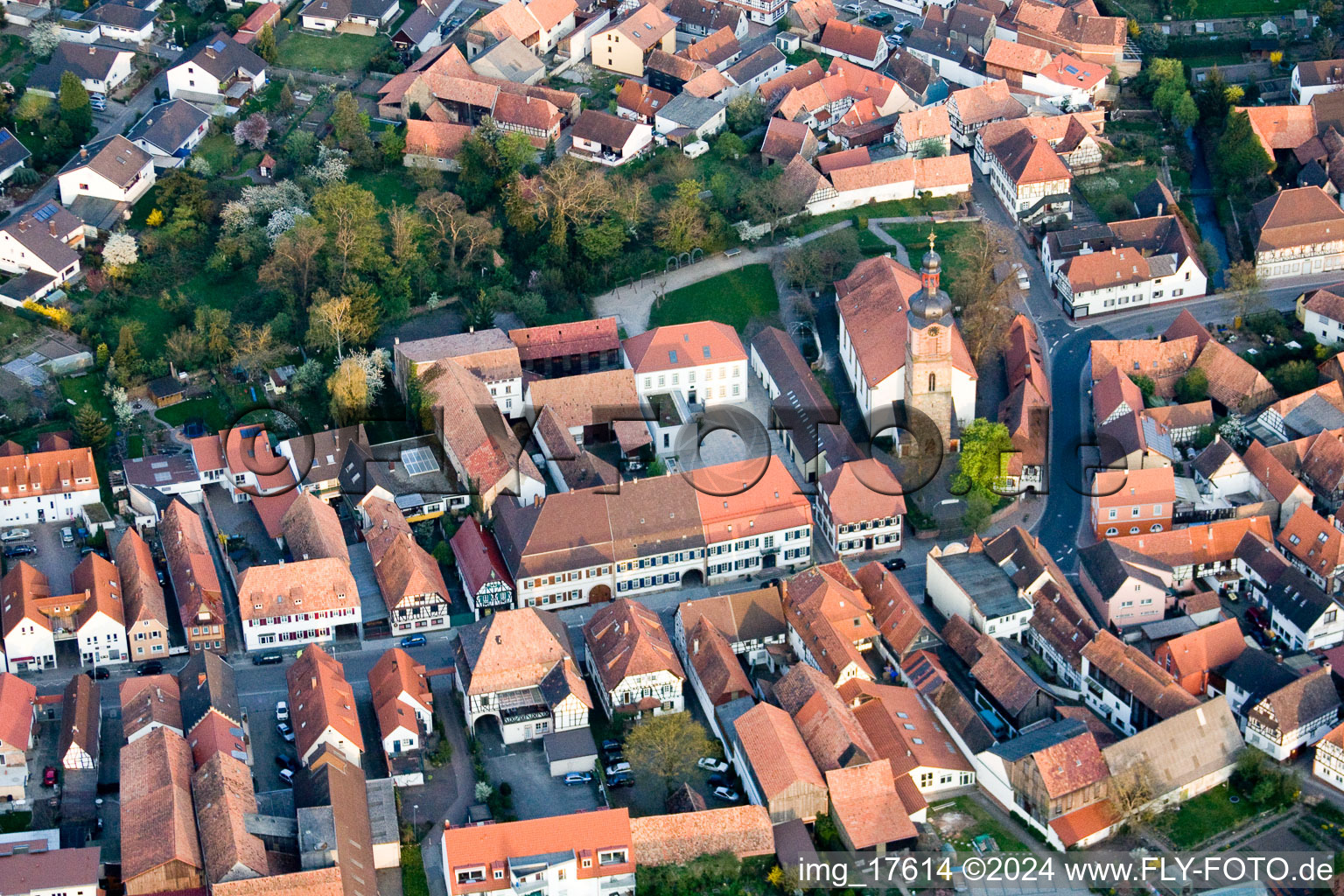 Oblique view of Rheinzabern in the state Rhineland-Palatinate, Germany