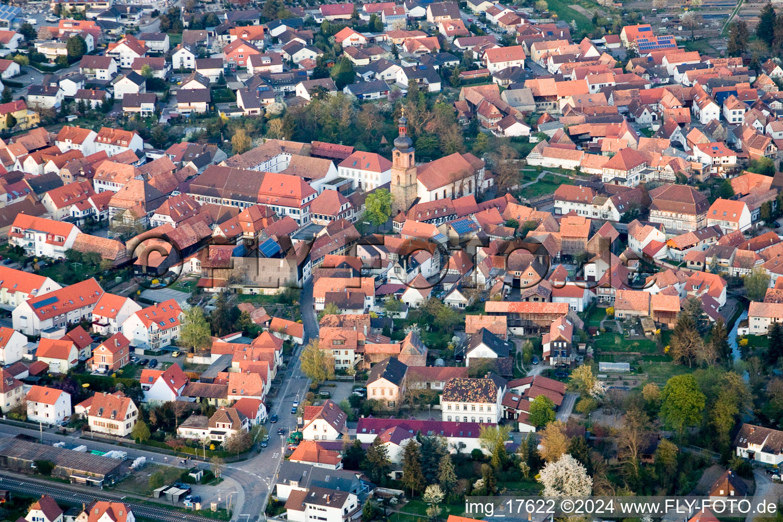 Rheinzabern in the state Rhineland-Palatinate, Germany from above