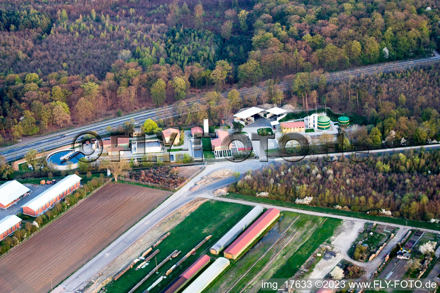 Aerial photograpy of Sewage treatment plant in Kandel in the state Rhineland-Palatinate, Germany