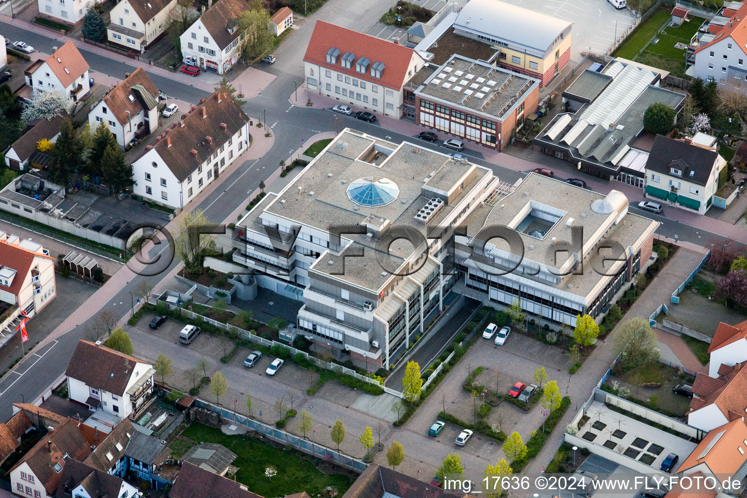 Aerial view of Savings Bank in Kandel in the state Rhineland-Palatinate, Germany