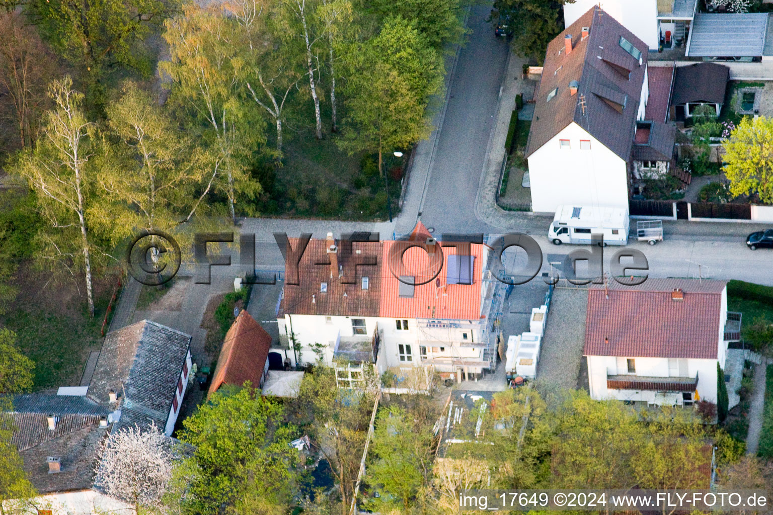 At the Swan Pond in Kandel in the state Rhineland-Palatinate, Germany from above