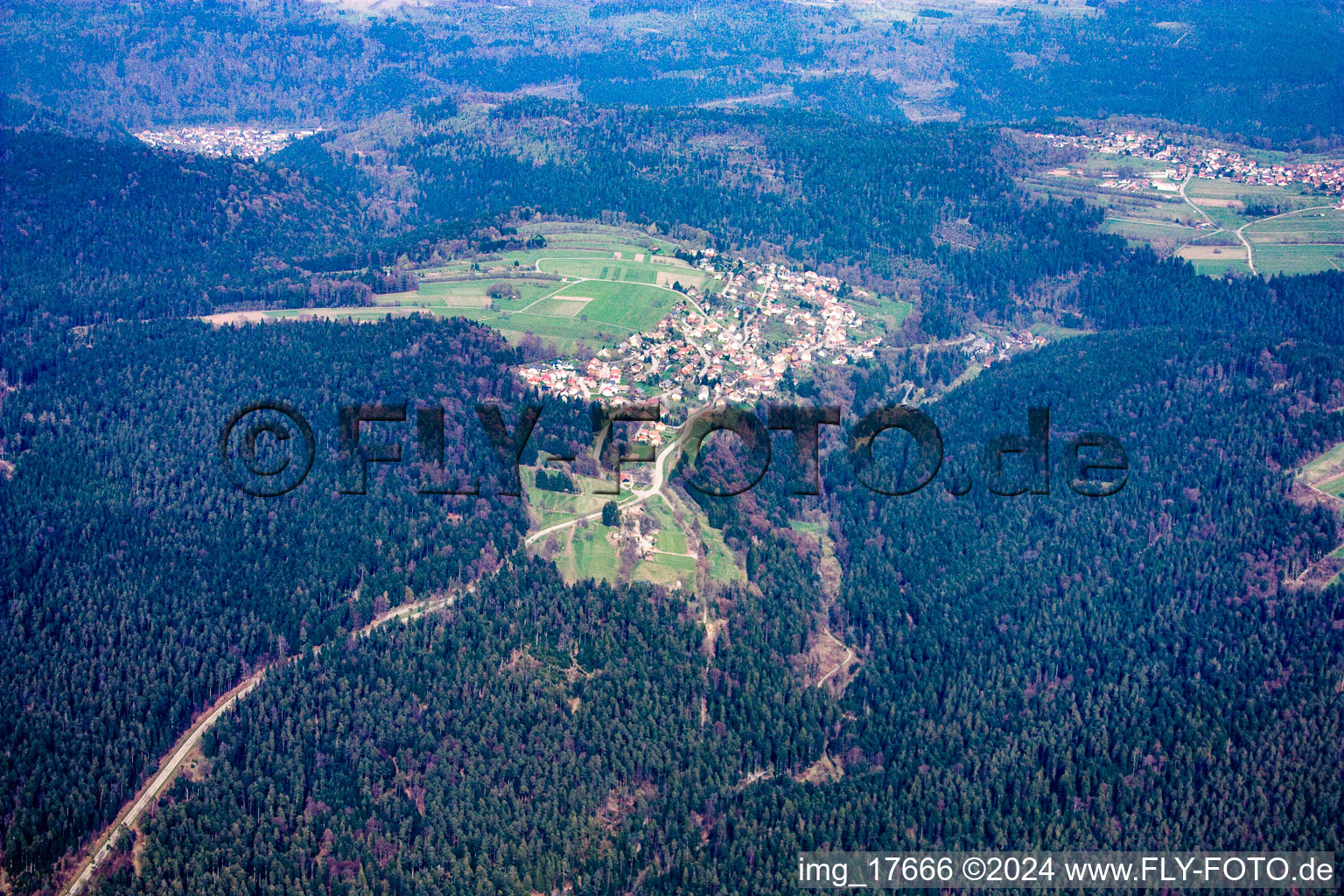 Oblique view of Langenbrand in the state Baden-Wuerttemberg, Germany