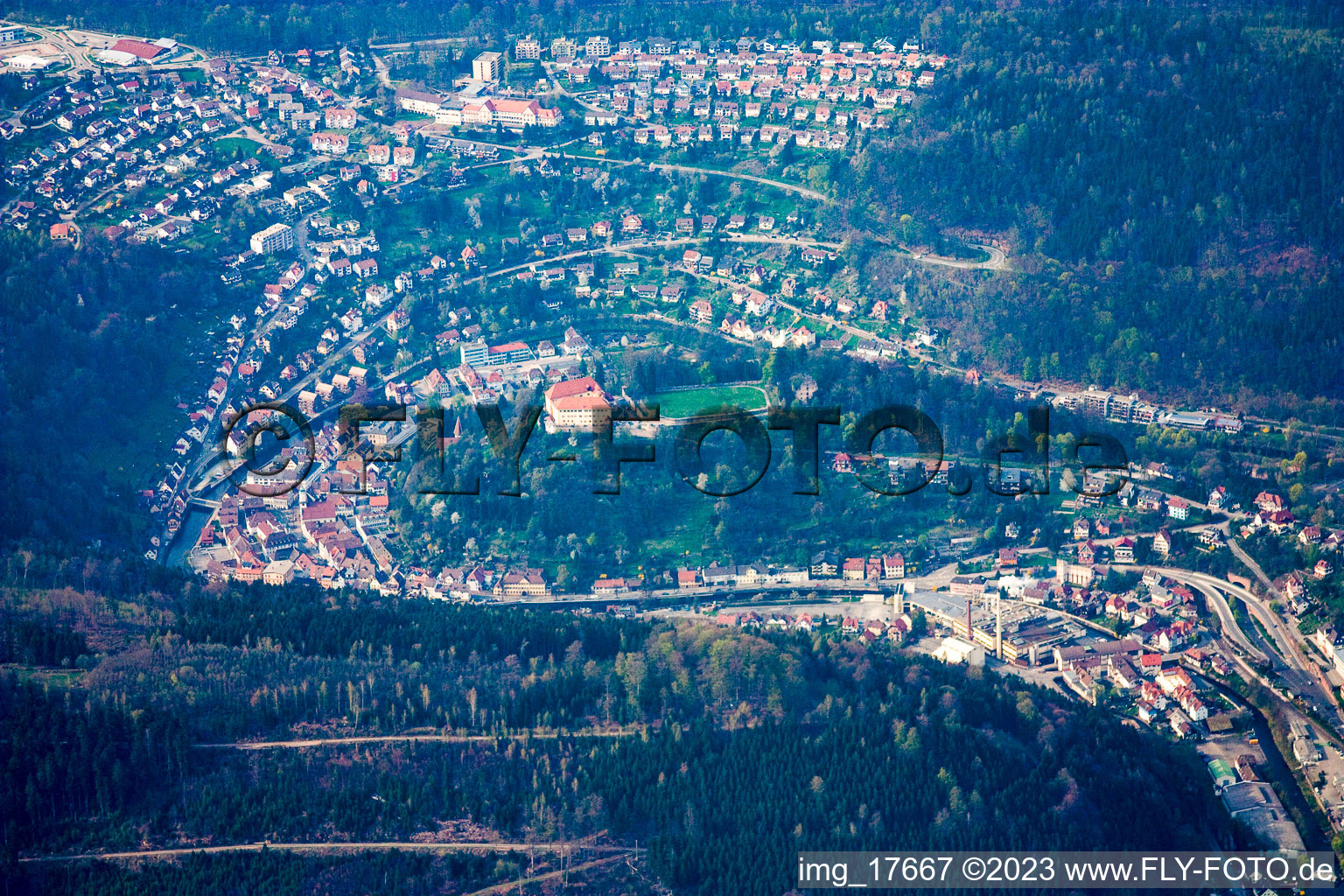 Aerial view of Neuenbürg in the state Baden-Wuerttemberg, Germany